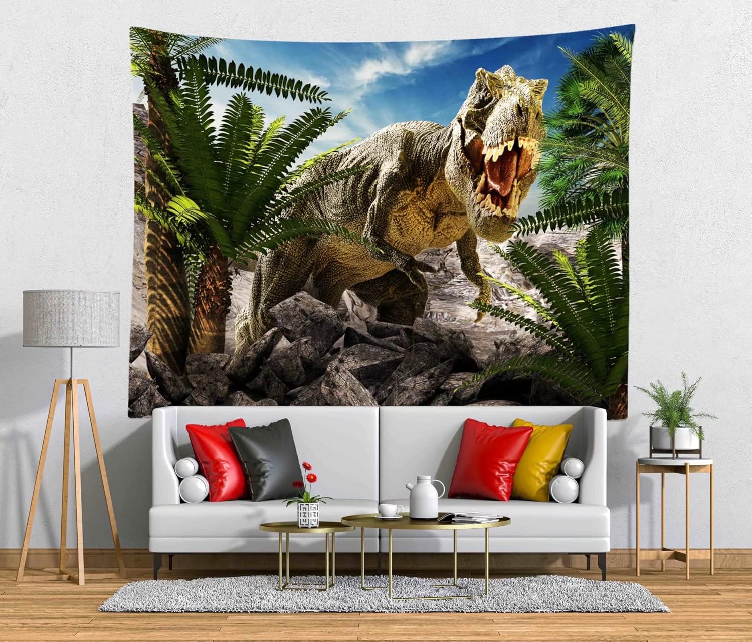 Loccor Tapiz de dinosaurio 3D, tiranosaurio Rex, tapiz de pared de animales antiguos salvajes, 80 pulgadas de ancho x 60 pulgadas de alto, tapices