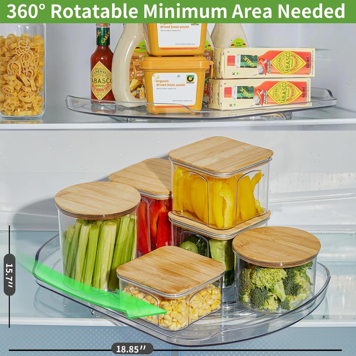 Organizador de tocadiscos Race Track para refrigerador, 15.67 pulgadas, transparente, giratorio de 360, organizador y almacenamiento para