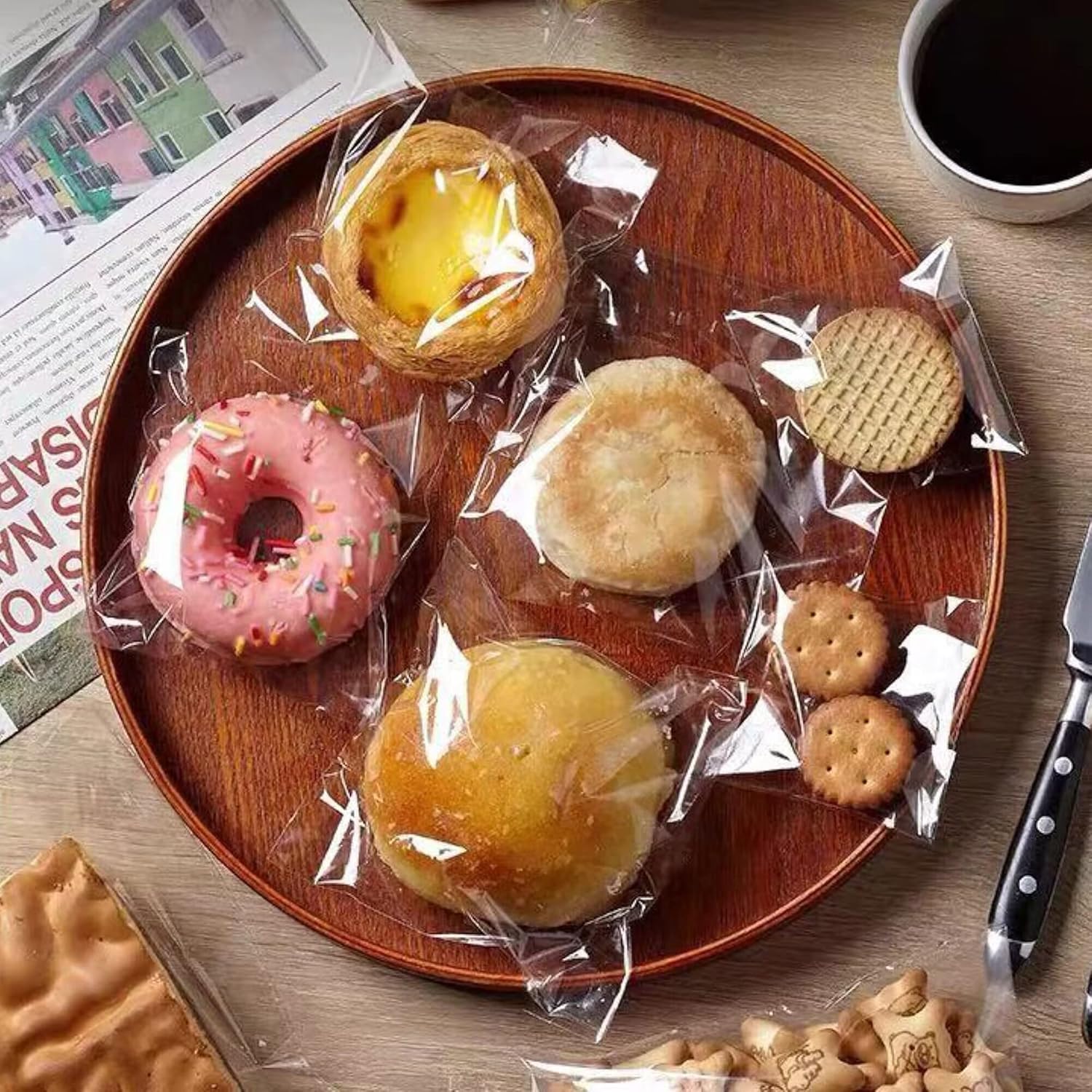 Bolsas cuadradas de celofán de 5 x 5 pulgadas, 500 bolsas de celofán resellables, bolsas de plástico autoadhesivas para galletas, panadería, dulces,