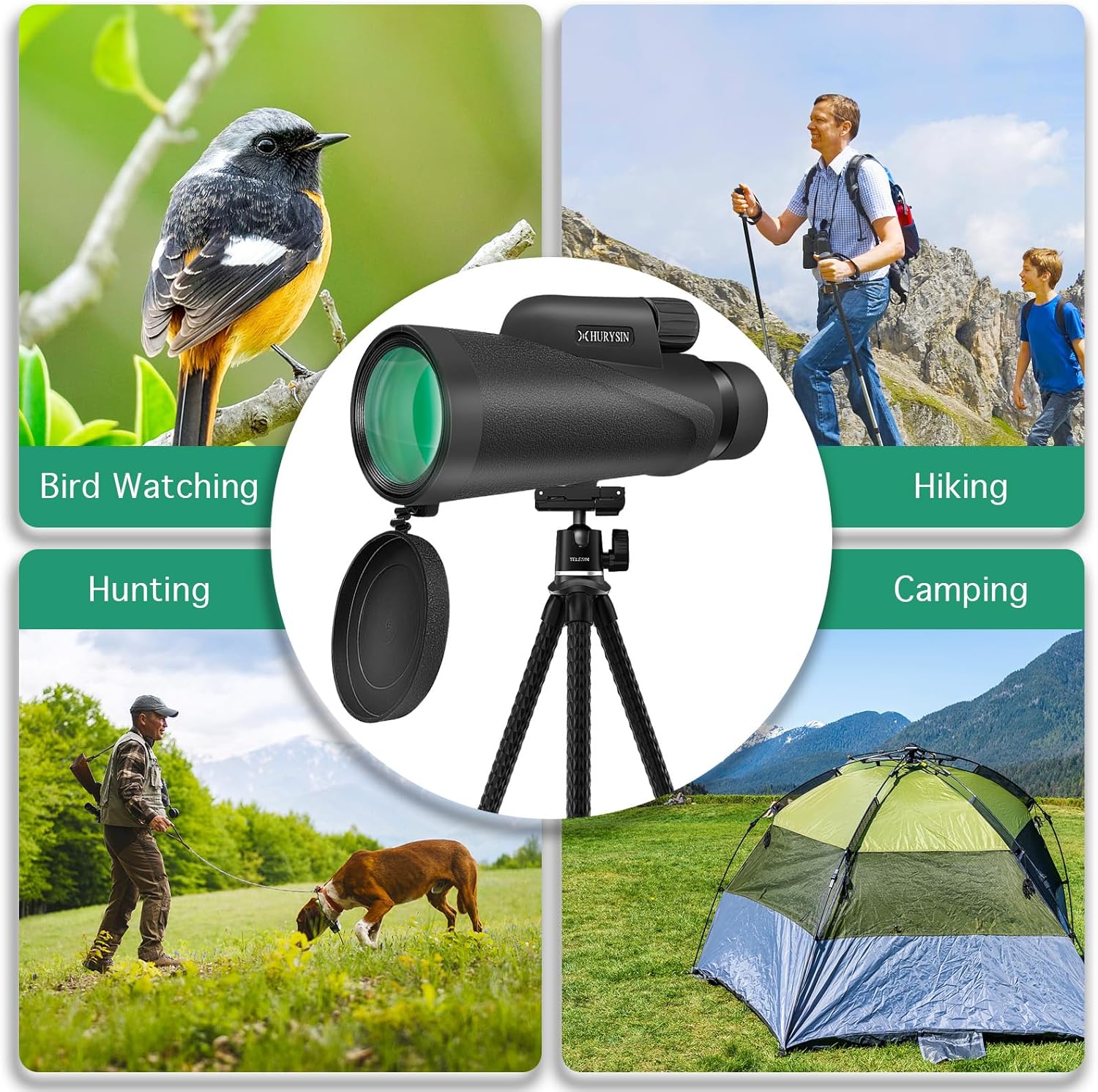 HURYSIN Monoculares HD 8X42 para adultos de alta potencia, monoscopio compacto de mano, adecuado para observación de aves, caza, viajes