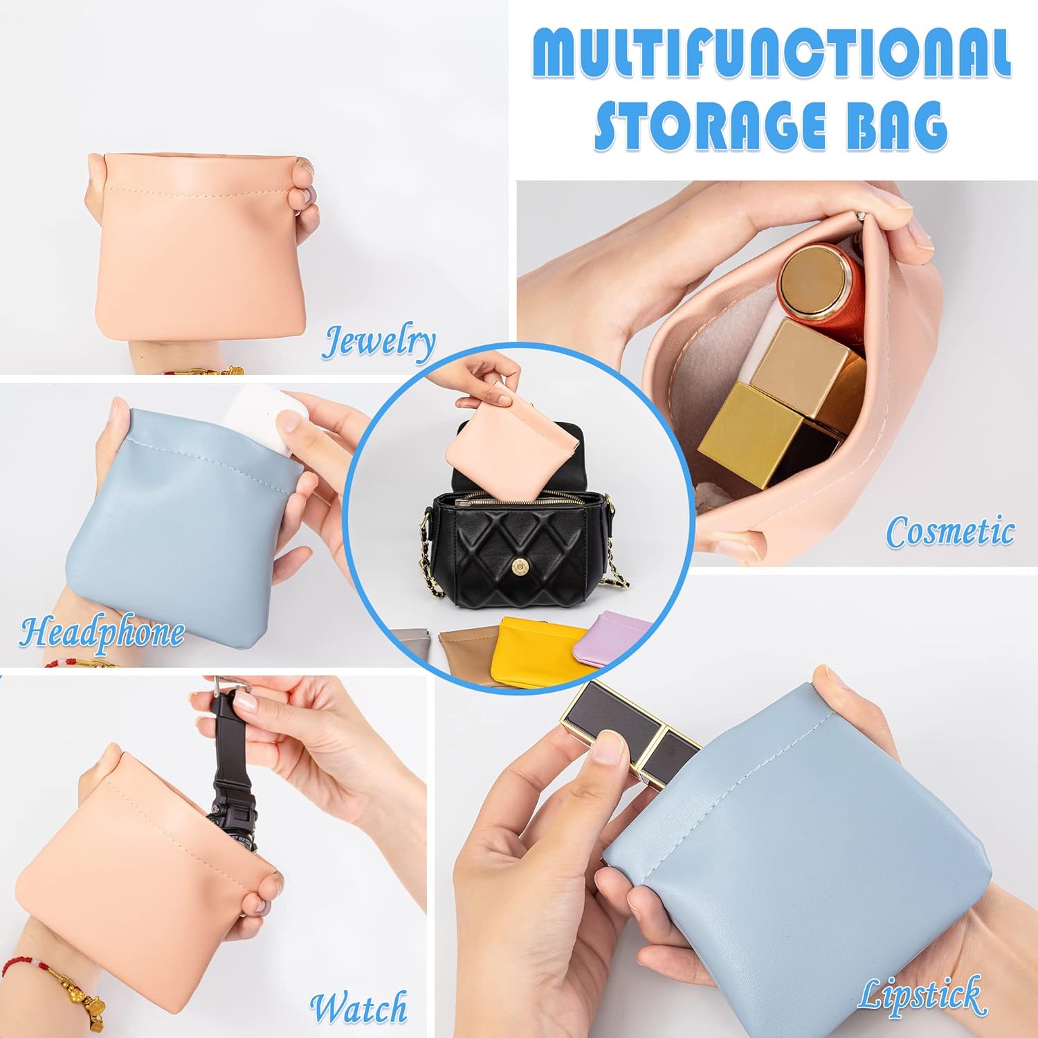 LUCKIPLUS Paquete de 7 bolsas de cosméticos de bolsillo, bolsas de maquillaje portátiles de viaje, pequeñas bolsas de maquillaje impermeables para