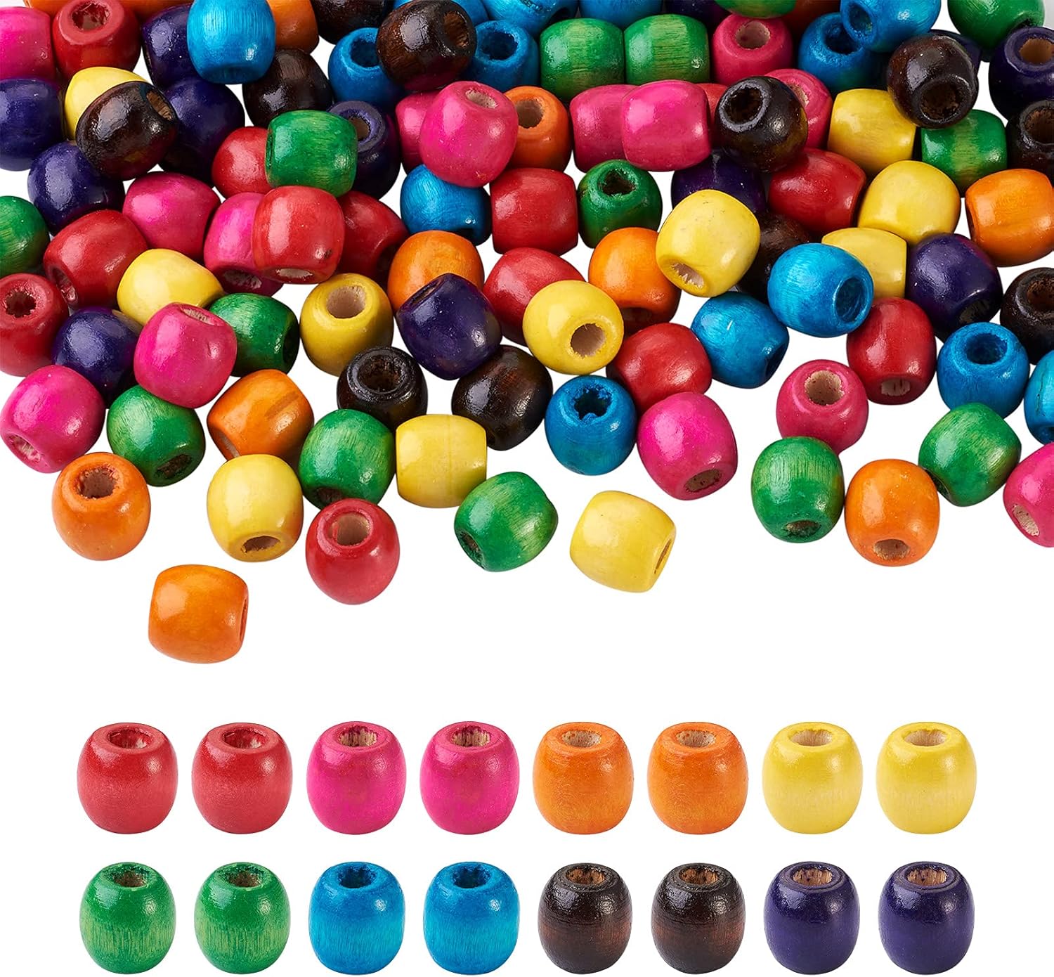 Craftdady Cuentas espaciadoras de barril de madera de agujero grande, cuentas de madera natural Rondelle Drum Dreadlock Hair Braid Beads