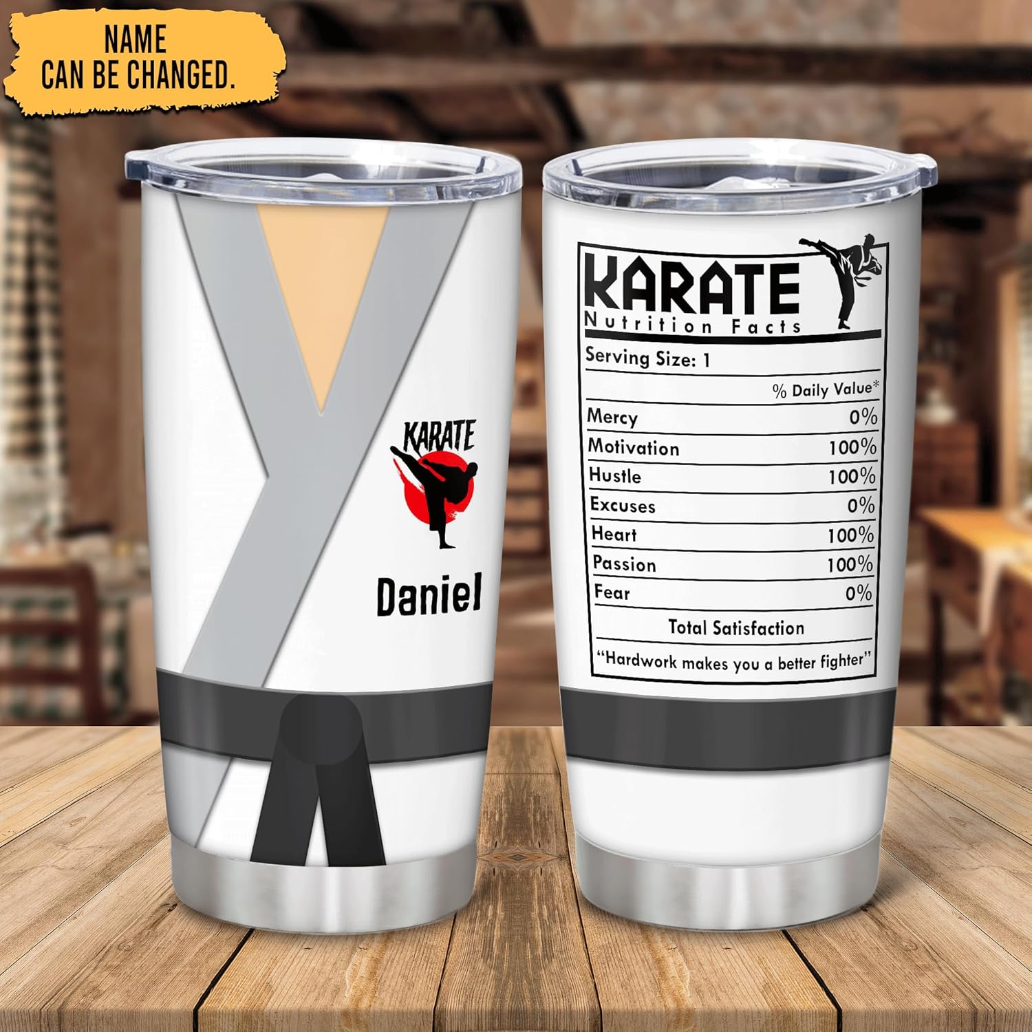 Hyturtle Taza de café personalizada de acero inoxidable para hombre, con texto divertido, información nutricional, con tapa, cinturón negro, artes