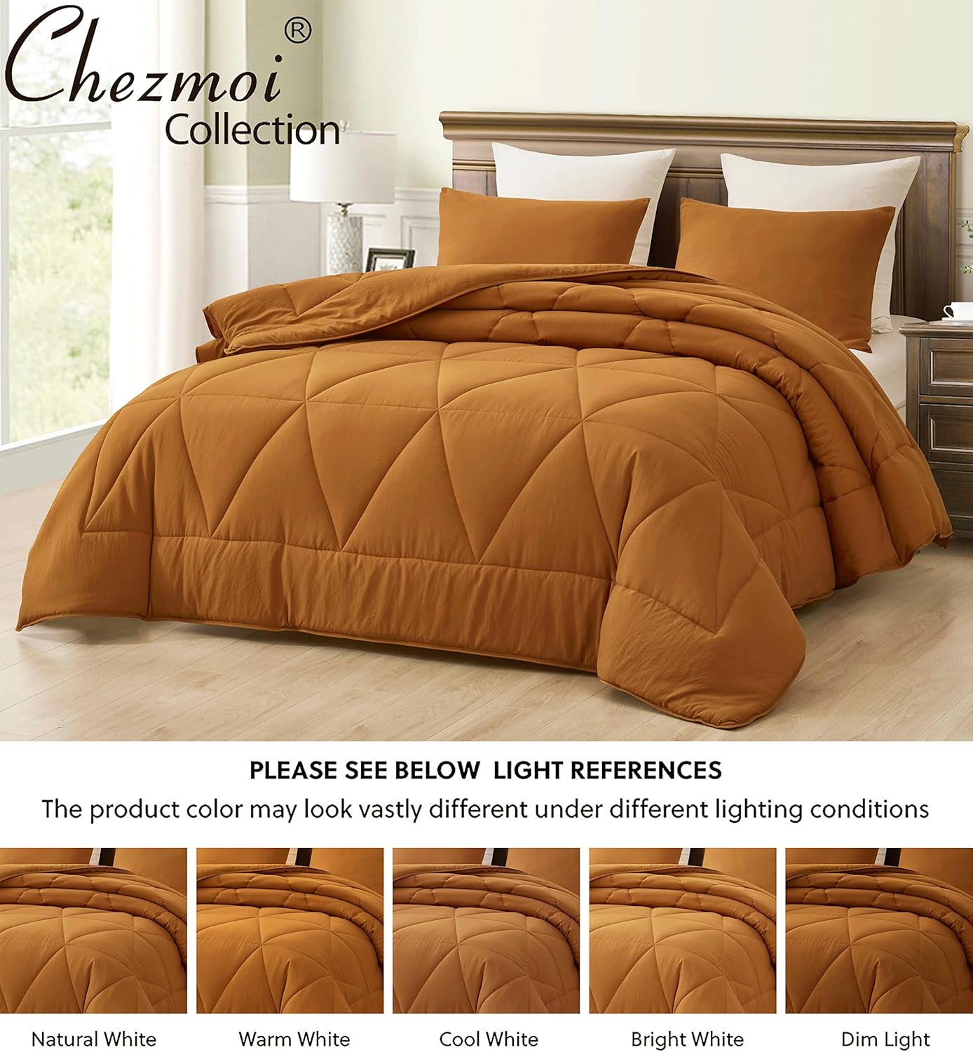 Chezmoi Collection Rory – Juego de edredón de microfibra acolchada triangular de 3 piezas, ropa de cama geométrica ligera lavada suave, King,
