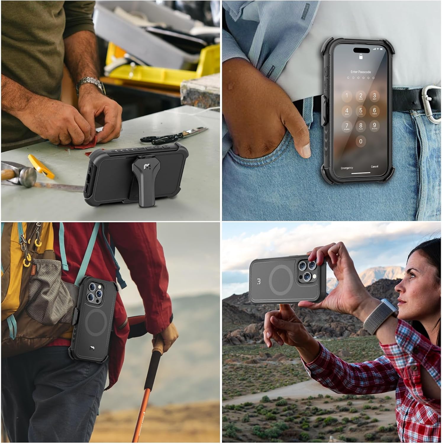 MYBAT PRO Maverick Series – Funda para iPhone 15 Pro Max con funda de clip para cinturón, compatible con MagSafe, con protector de pantalla,