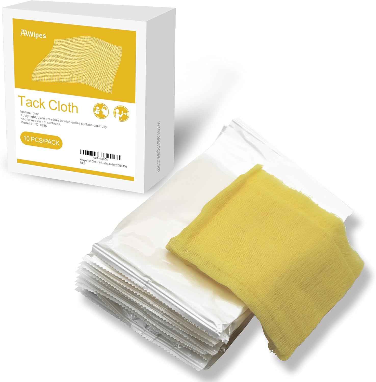 Tack Cloth (TC183610Y) – Paquete de 10 trapos 100 % algodón, amarillo claro, 18 x 36 pulgadas, eliminación de polvo y superficies limpias para