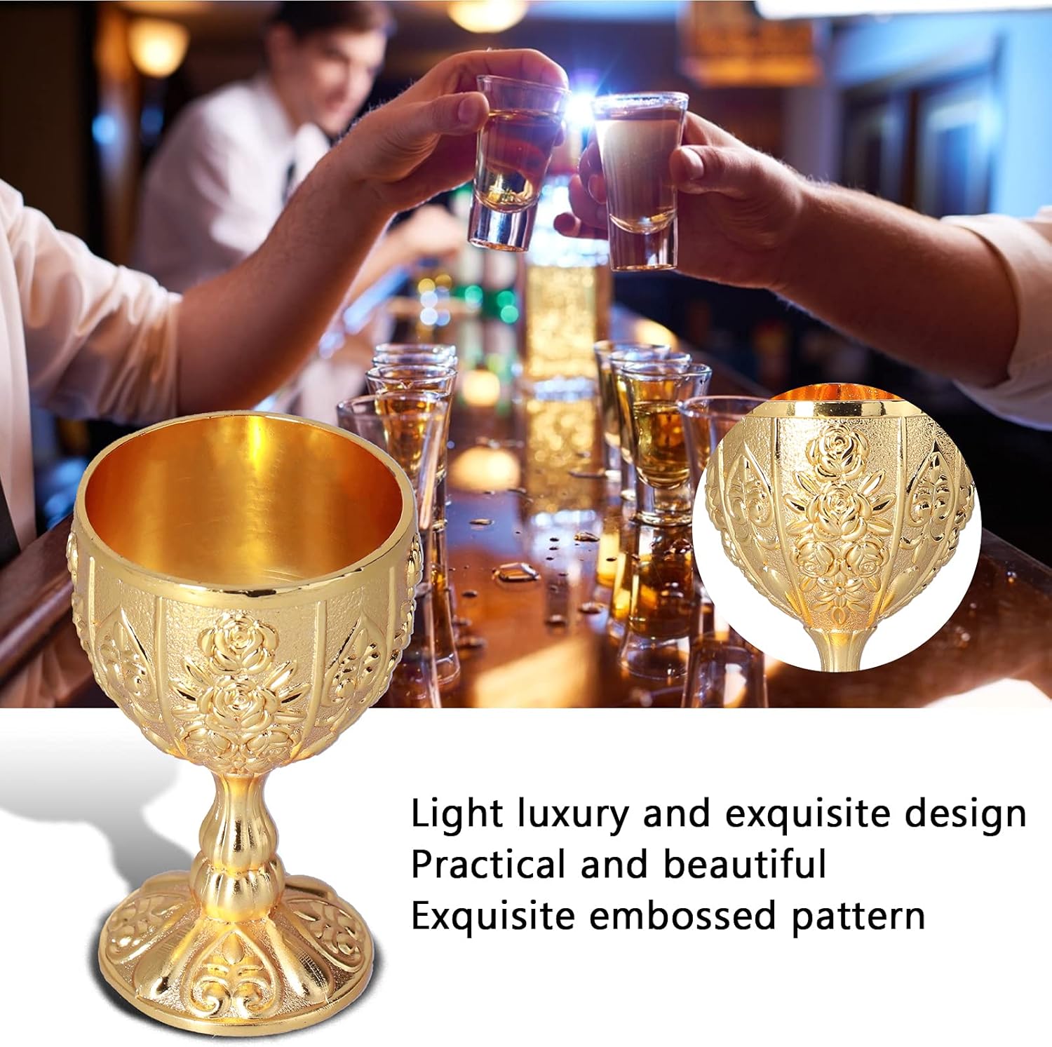 Copas de copa, 2 piezas de copa de vino con grabado dorado en relieve, adornos retro, copa de vino, copa de vino, regalo de fiesta, copas de regalo