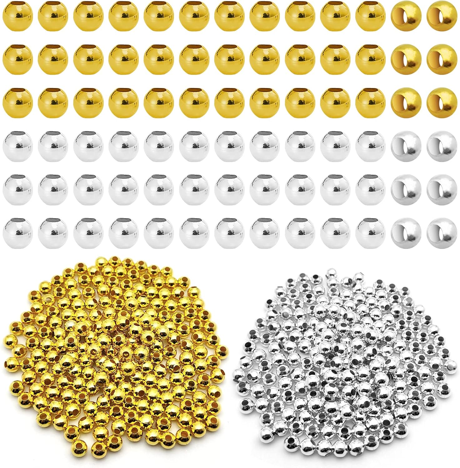 400 cuentas espaciadoras para fabricación de joyas, cuentas redondas chapadas en metal de 0.236 pulgadas, sin costuras, suaves, sueltas, cuentas de