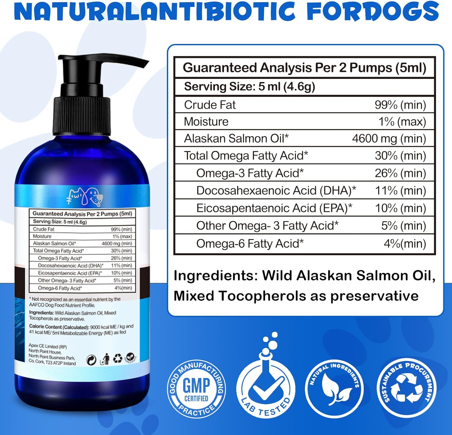 Aceite de salmón para perros, aceite de pescado para perros, alivia los arañazos y la función de las articulaciones, apoya la piel y el pelaje