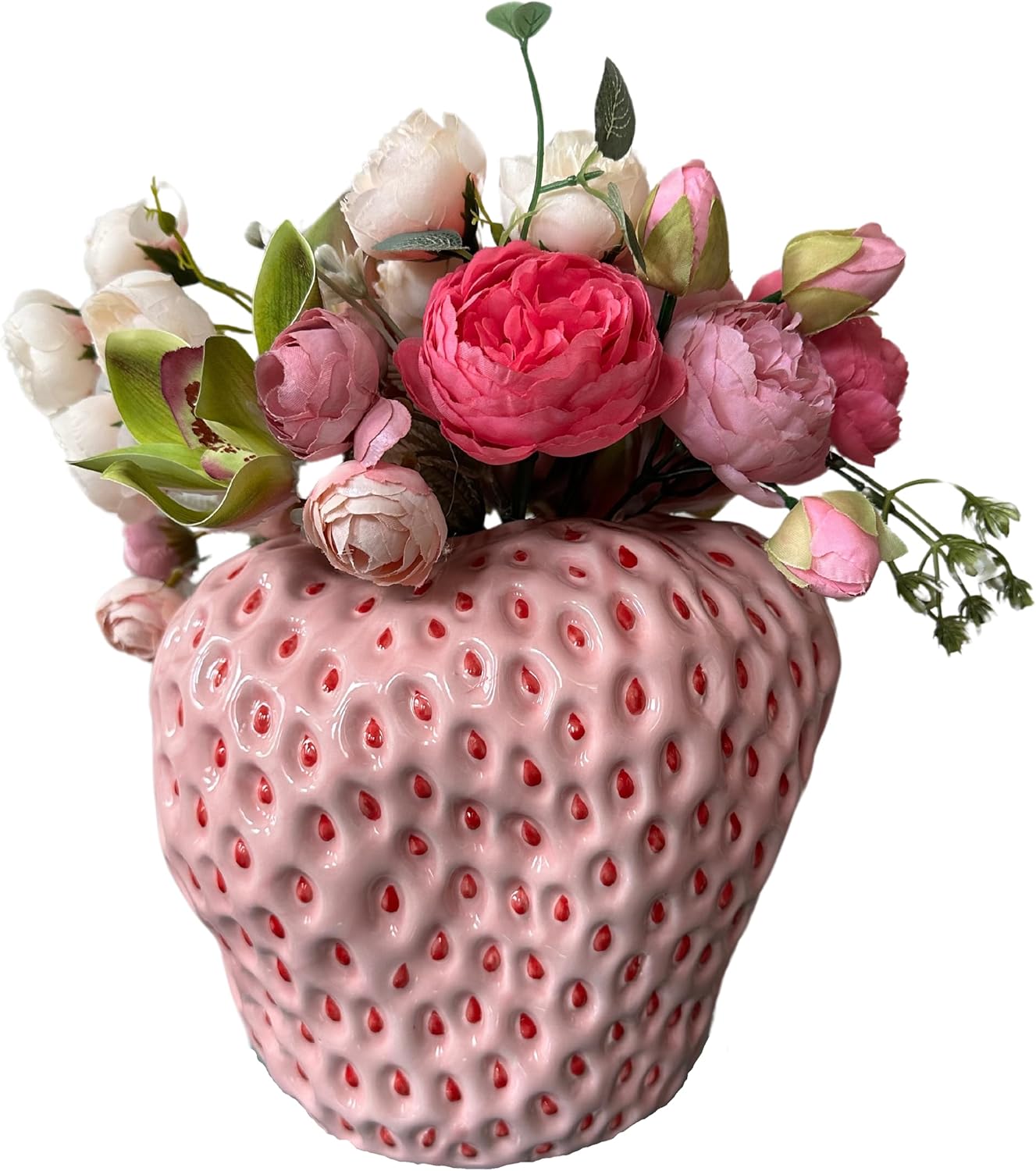 Jarrón de fresa rosa, jarrón único para decoración estética, decoraciones de fresa para cocina, estantería y centro de mesa auxiliar