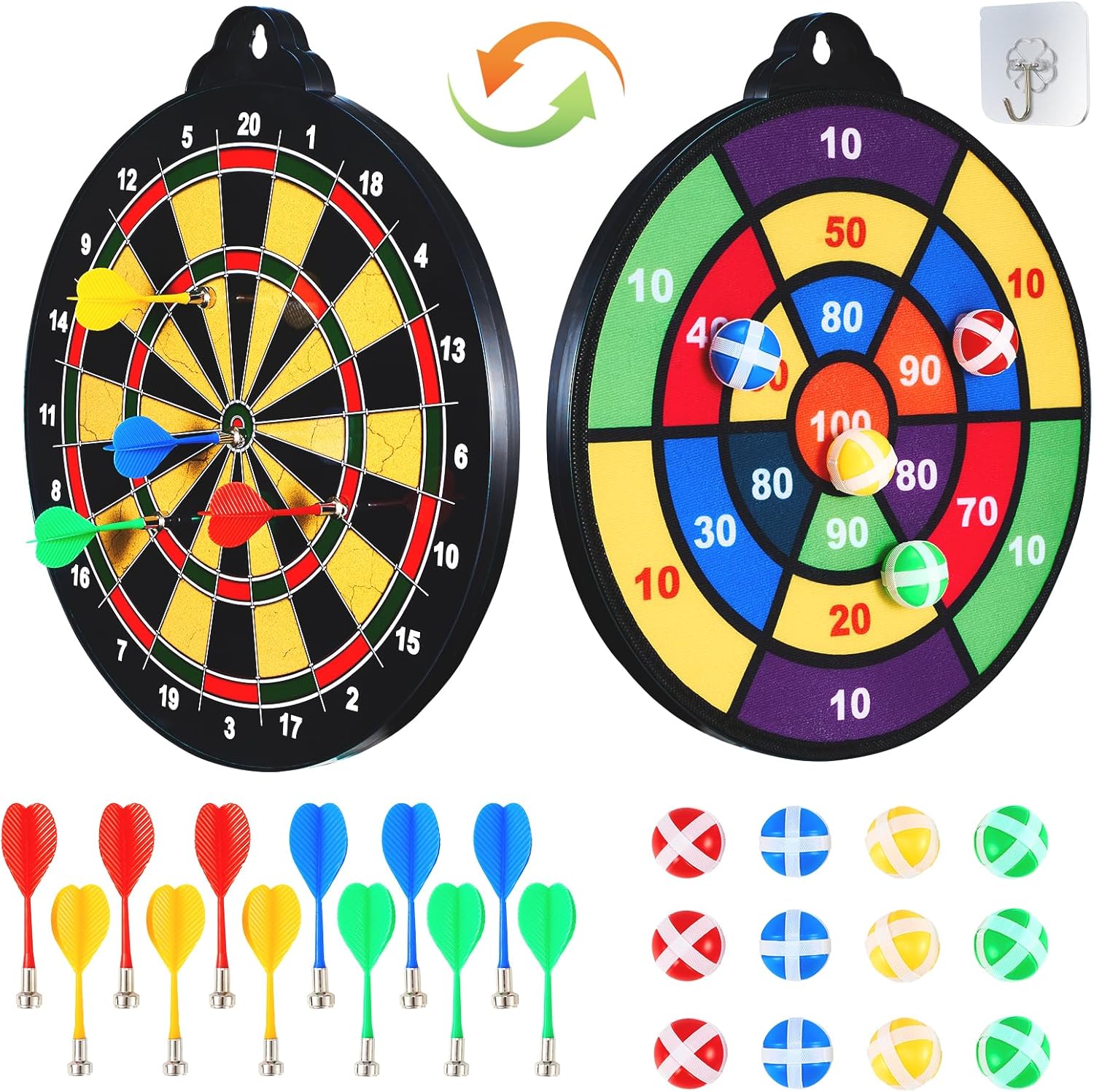 Tablero magnético de dardos de doble cara  con 12 bolas adhesivas y dardos magnéticos, para niños, diversión para fiestas en interiores y