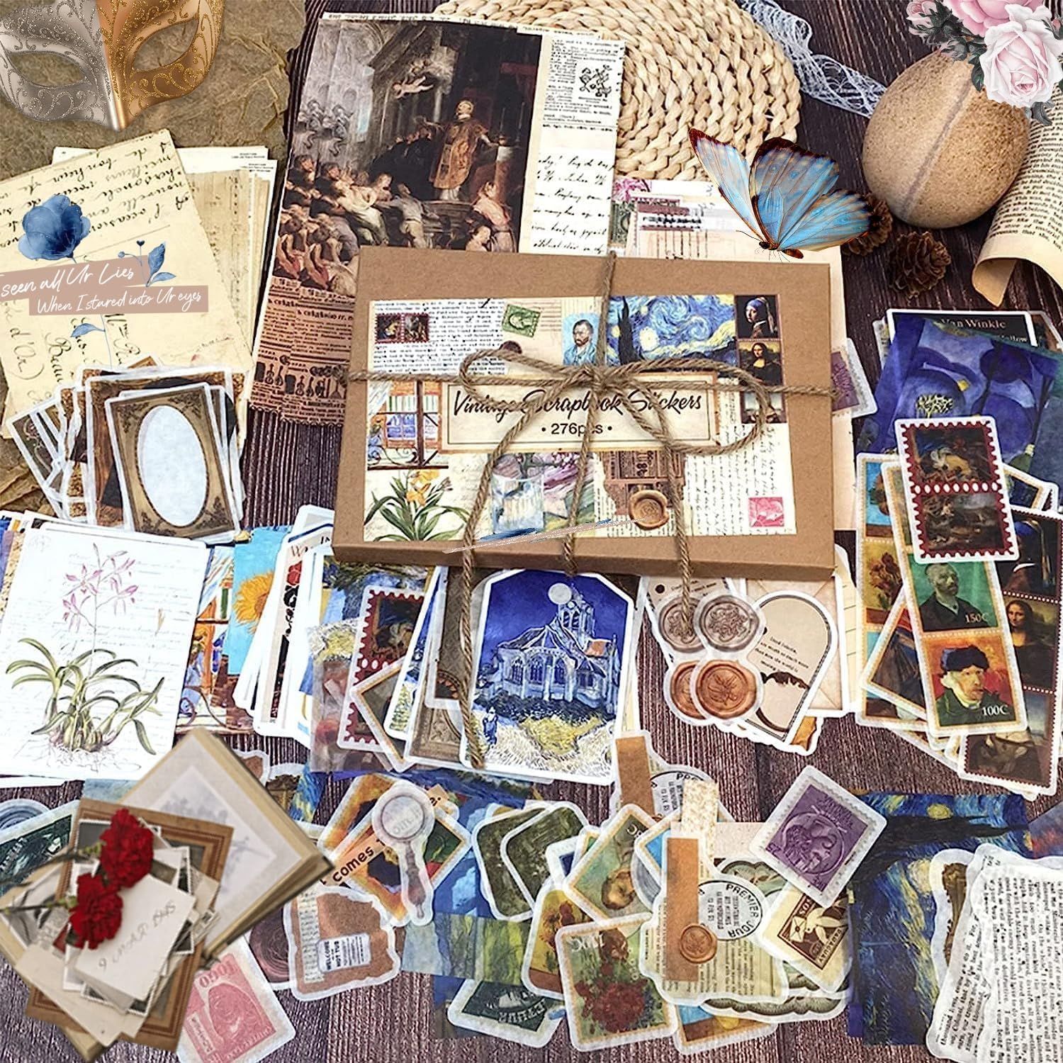 Kit de 316 piezas de suministros vintage para álbumes de recortes, kit de diario de arte de papel estético para suministros de diario de flores, kit
