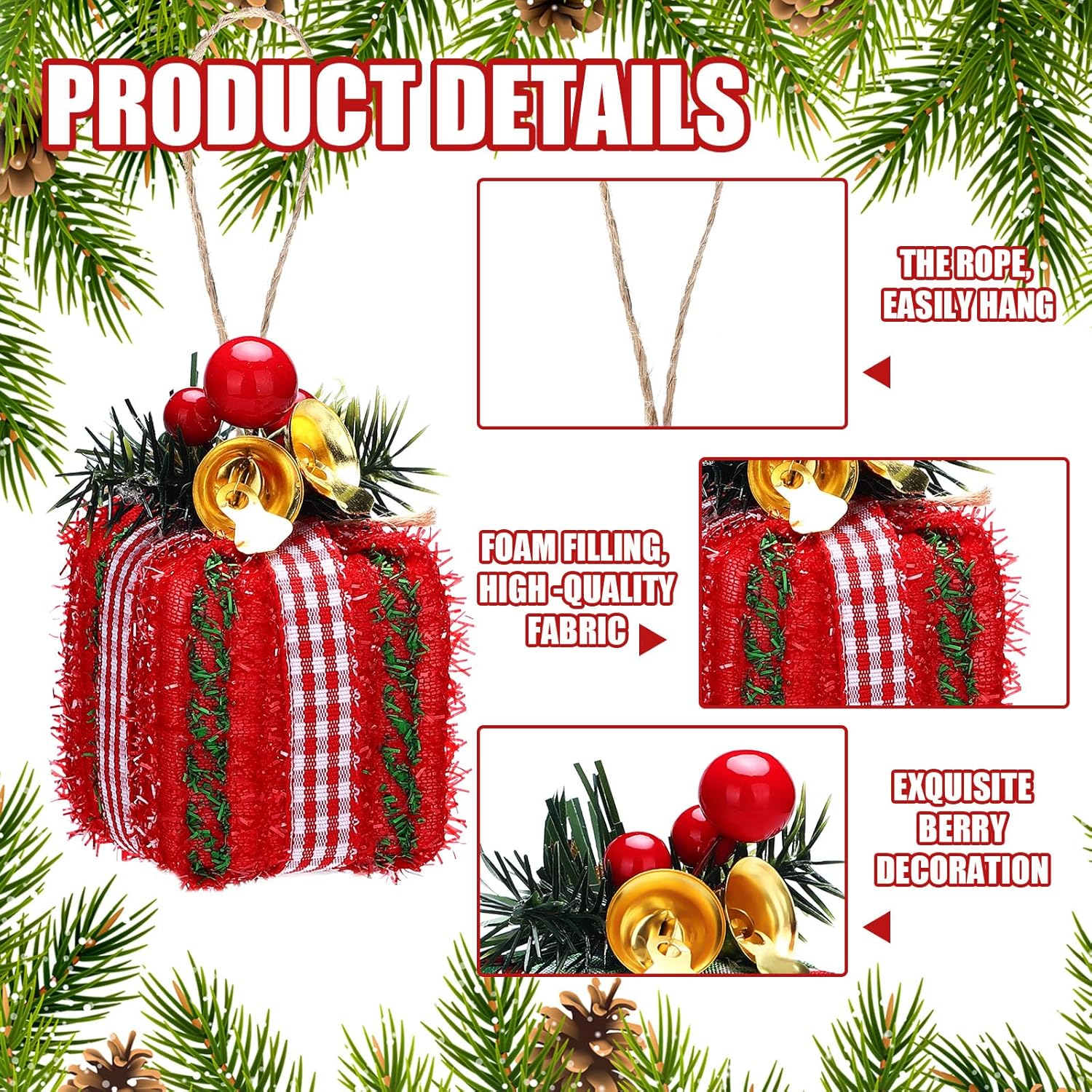 12 mini cajas de regalo para árbol de Navidad, adornos de árbol de Navidad, decoración de regalo de Navidad, adornos de Navidad colgantes con