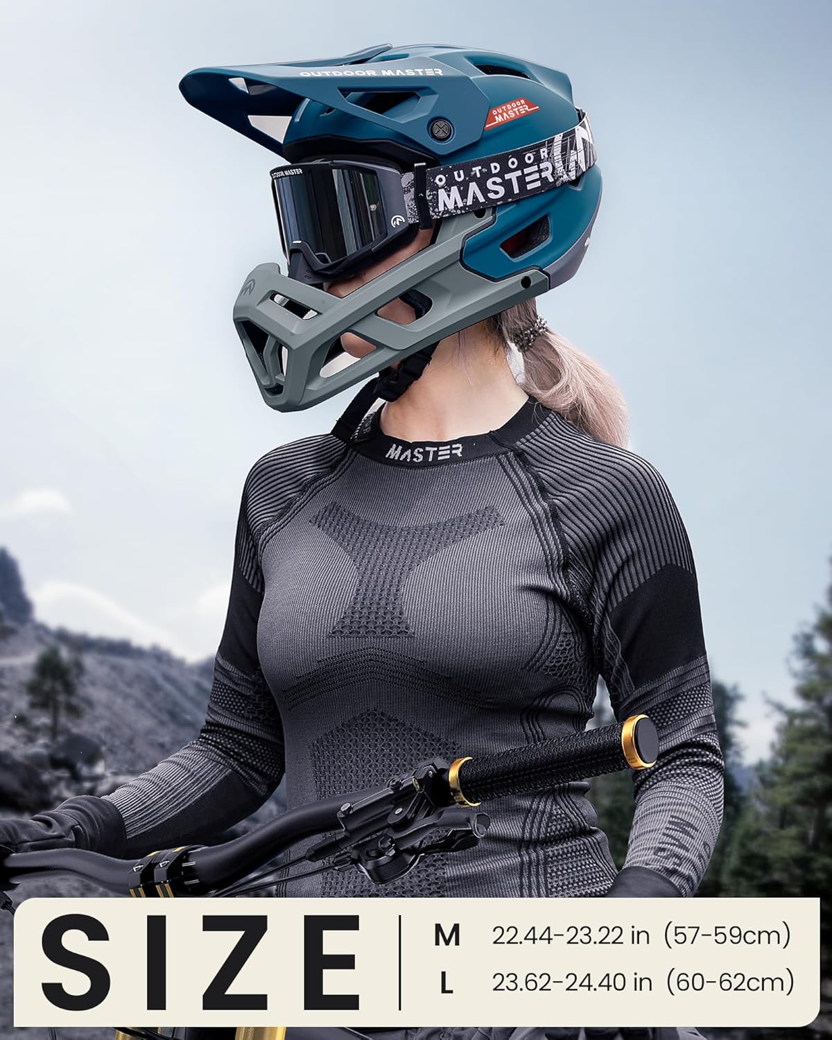 OutdoorMaster Casco de bicicleta de montaña de cara completa para hombres y mujeres, dos almohadillas extraíbles para bicicleta de montaña, casco de