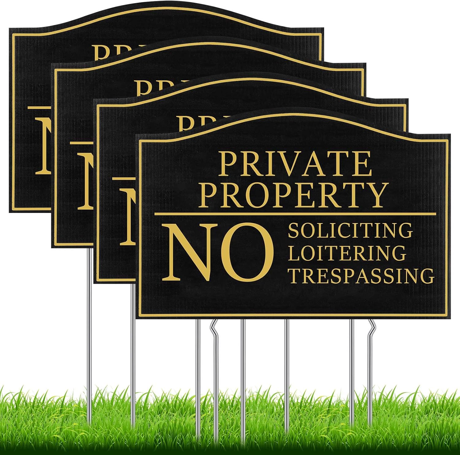 Paquete de 4 letreros de “No Trespassing Propiedad Privada” de 12 x 8 pulgadas, letrero de no solicitar, con estacas de no merodeo, letrero para