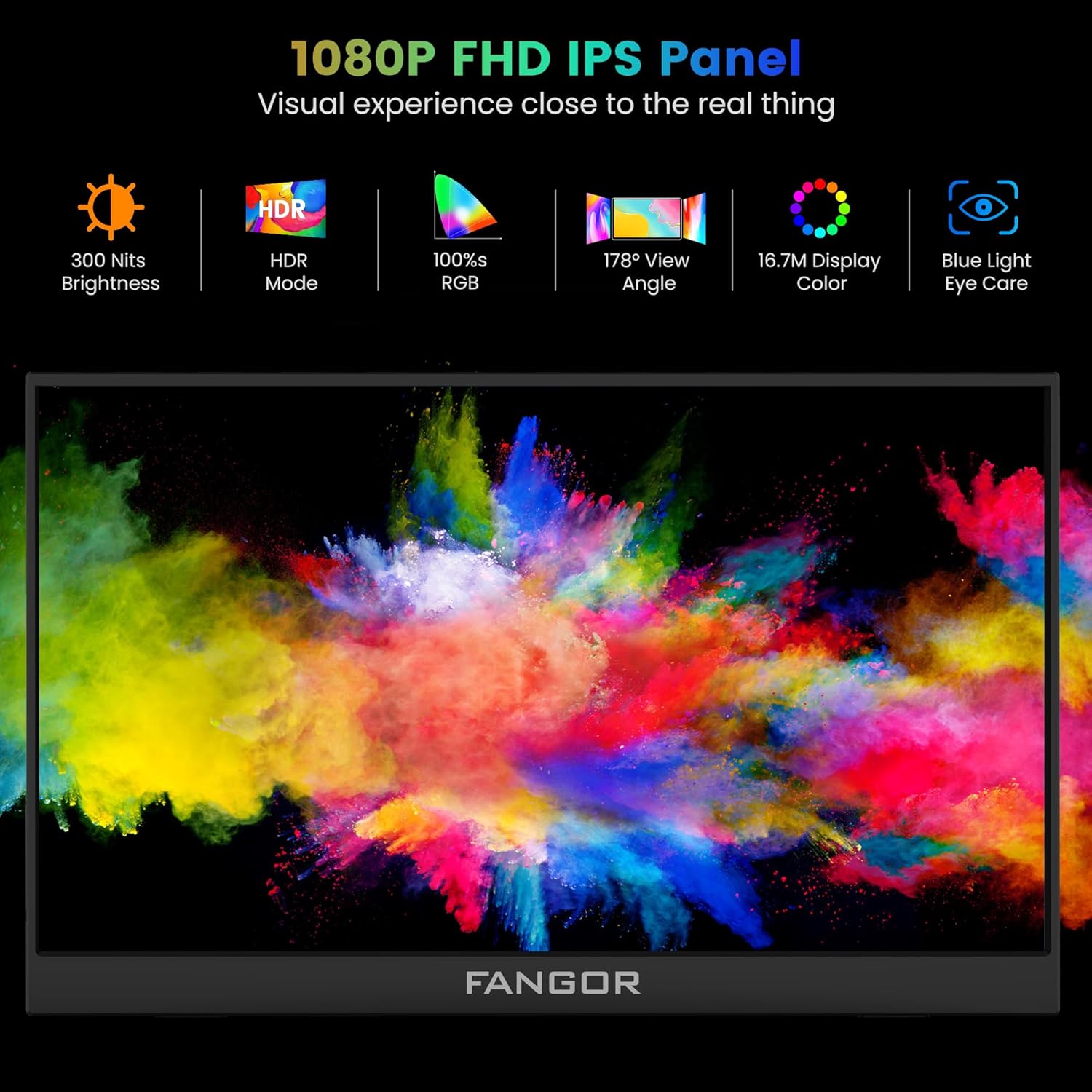 FANGOR Monitor portátil, monitor de viaje FHD 1080P de 15.6 pulgadas para laptop, pantalla ultra delgada HDR IPS para videojuegos, extensor de