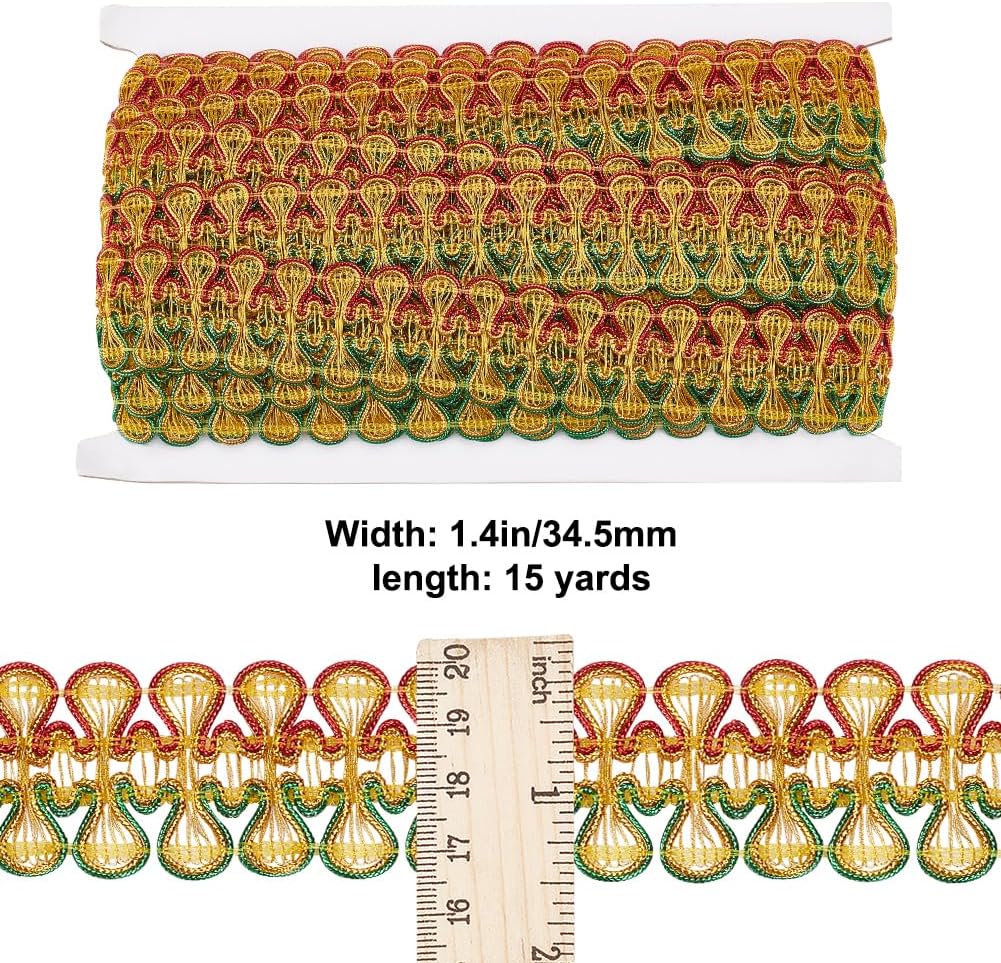 Cinta de encaje de ciempiés con bordado étnico de 15 yardas, cinta decorativa de encaje de ciempiés de 1-38 pulgadas (1.358 in) para cortina de