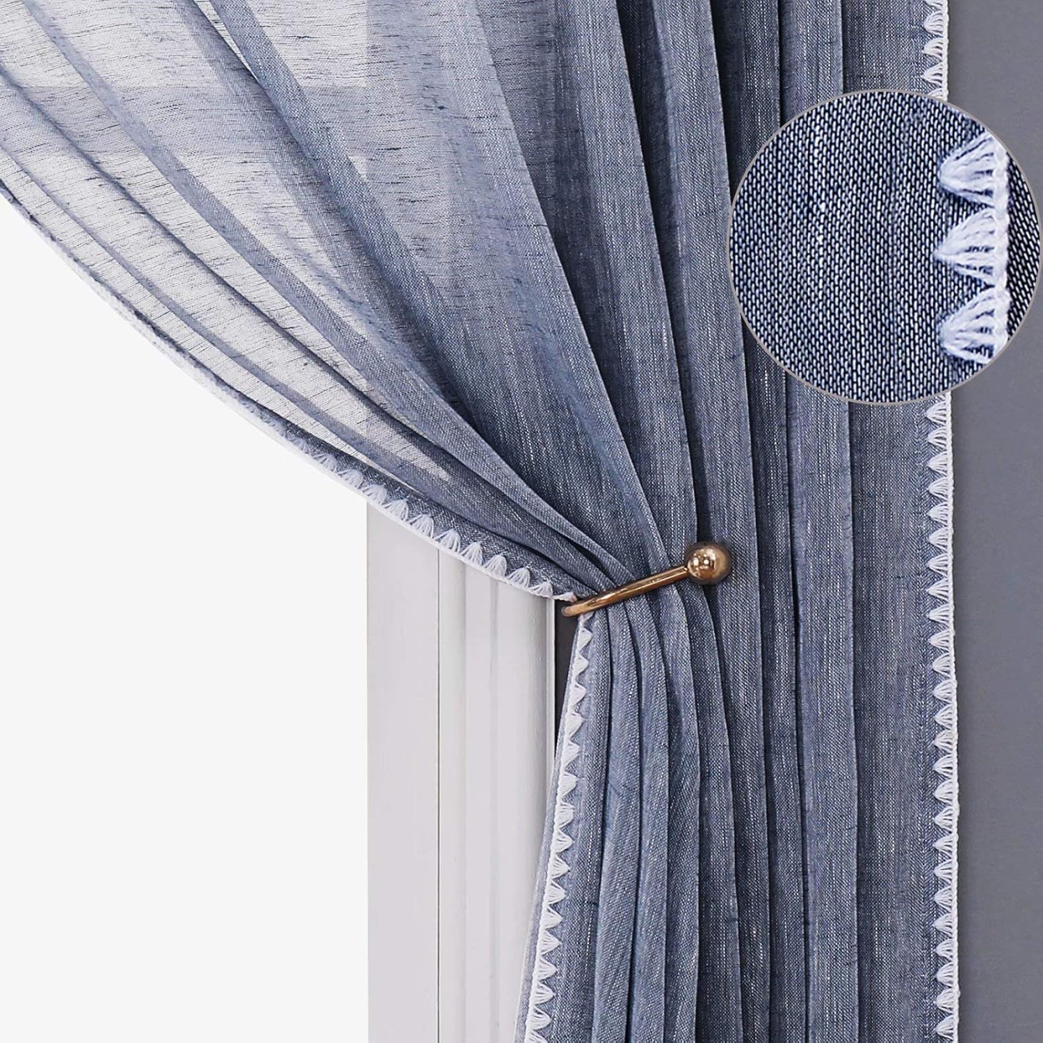 Selectex – Cortinas transparentes de lino natural con bordes semitransparentes