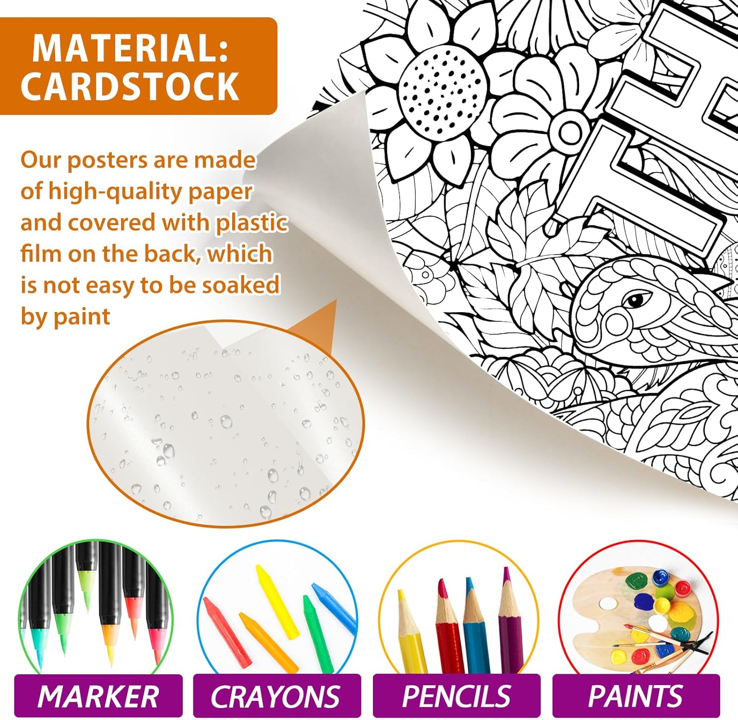 ZOIIWA Pósteres gigantes para colorear de mandala para niños y adultos, mantel de dibujo de Acción de Gracias, mandala, cosecha de otoño, calabazas,
