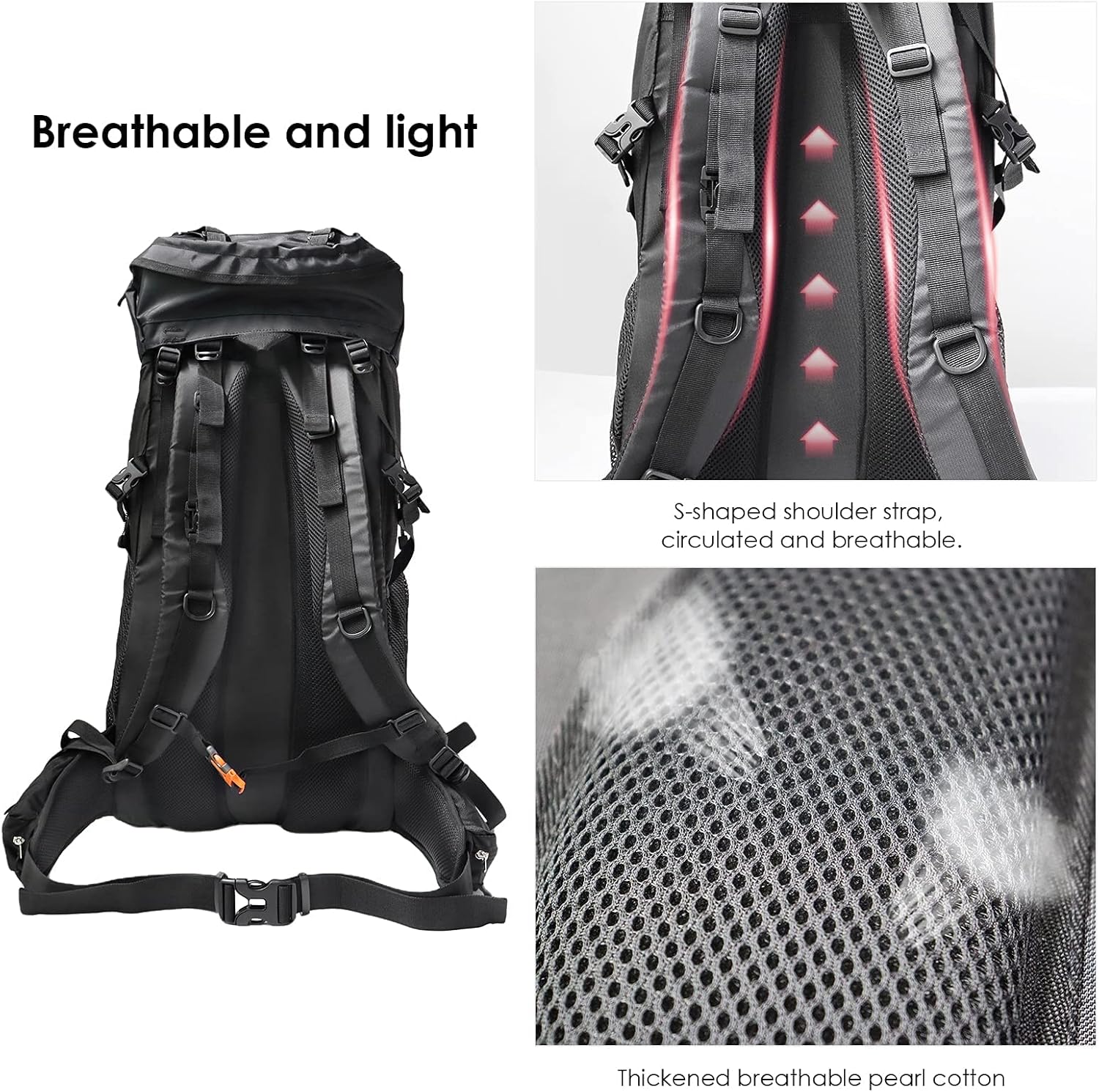 WintMing – Mochila de senderismo de 75 litros con cubierta de lluvia, impermeable, mochila de campamento, zapatos de almacén para hombres y mujeres