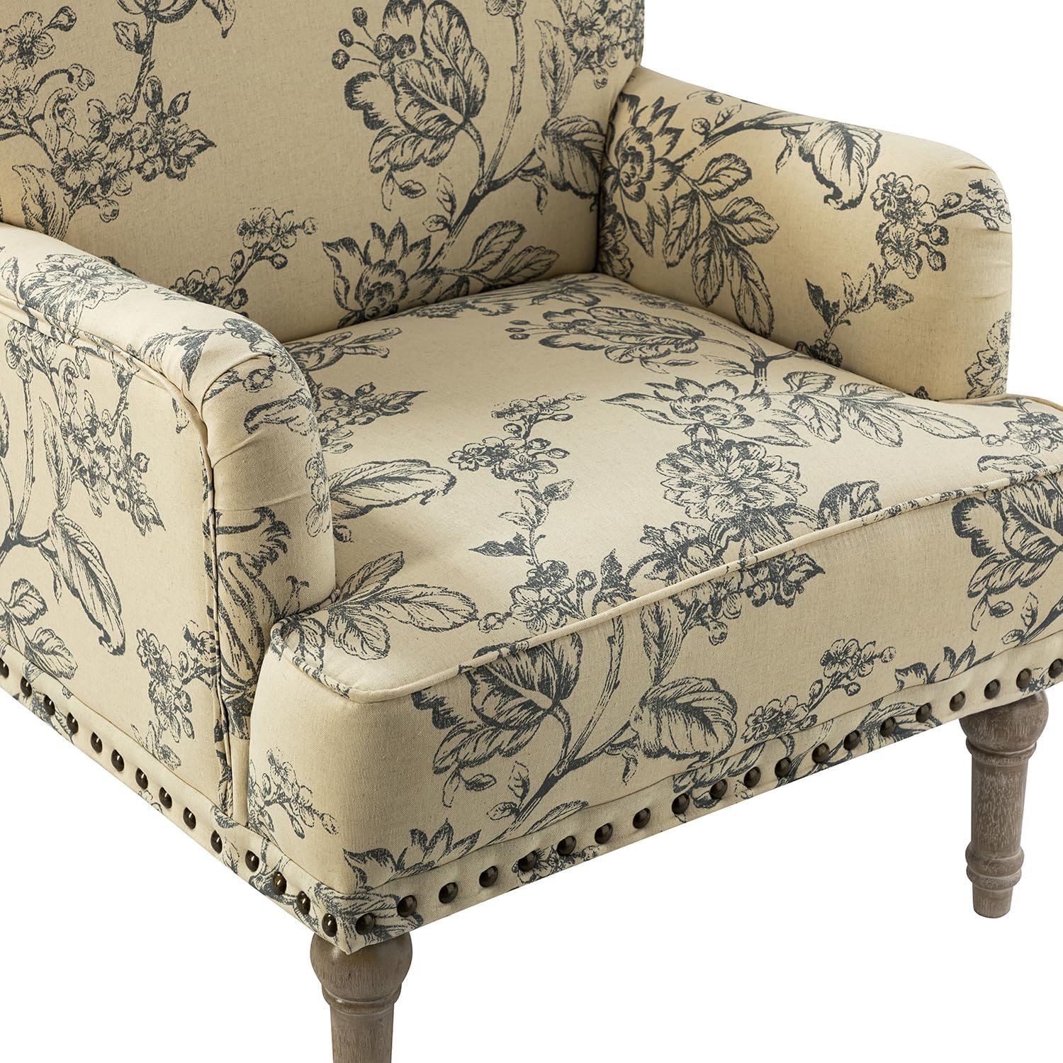 HULALA HOME Sillón moderno con patas de madera y ribete de cabeza de clavo, cómoda silla decorativa tapizada para sala de estar y dormitorio