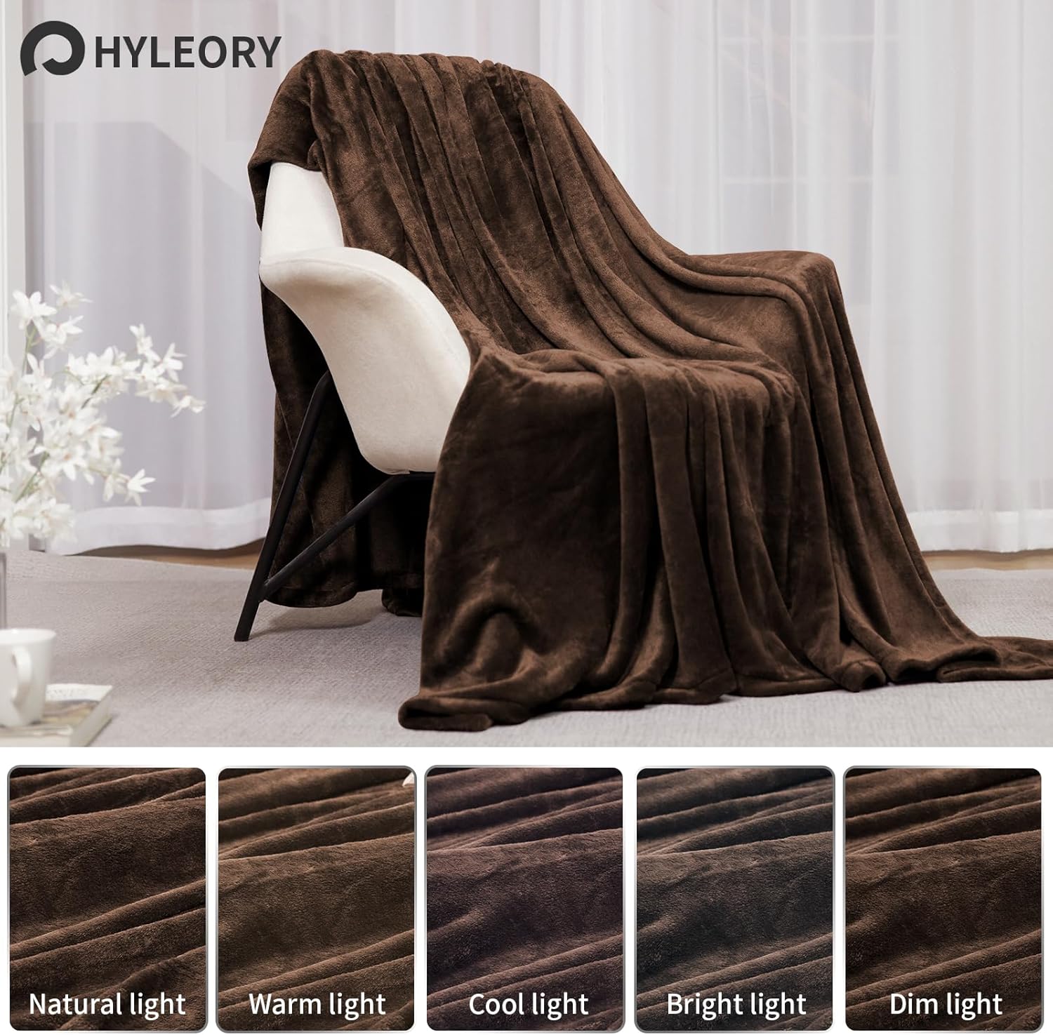 Manta de forro polar tamaño individual, color marrón, para sofá, cama, campamento, viajes, manta mullida y acogedora de felpa de 66 x 90 pulgadas,