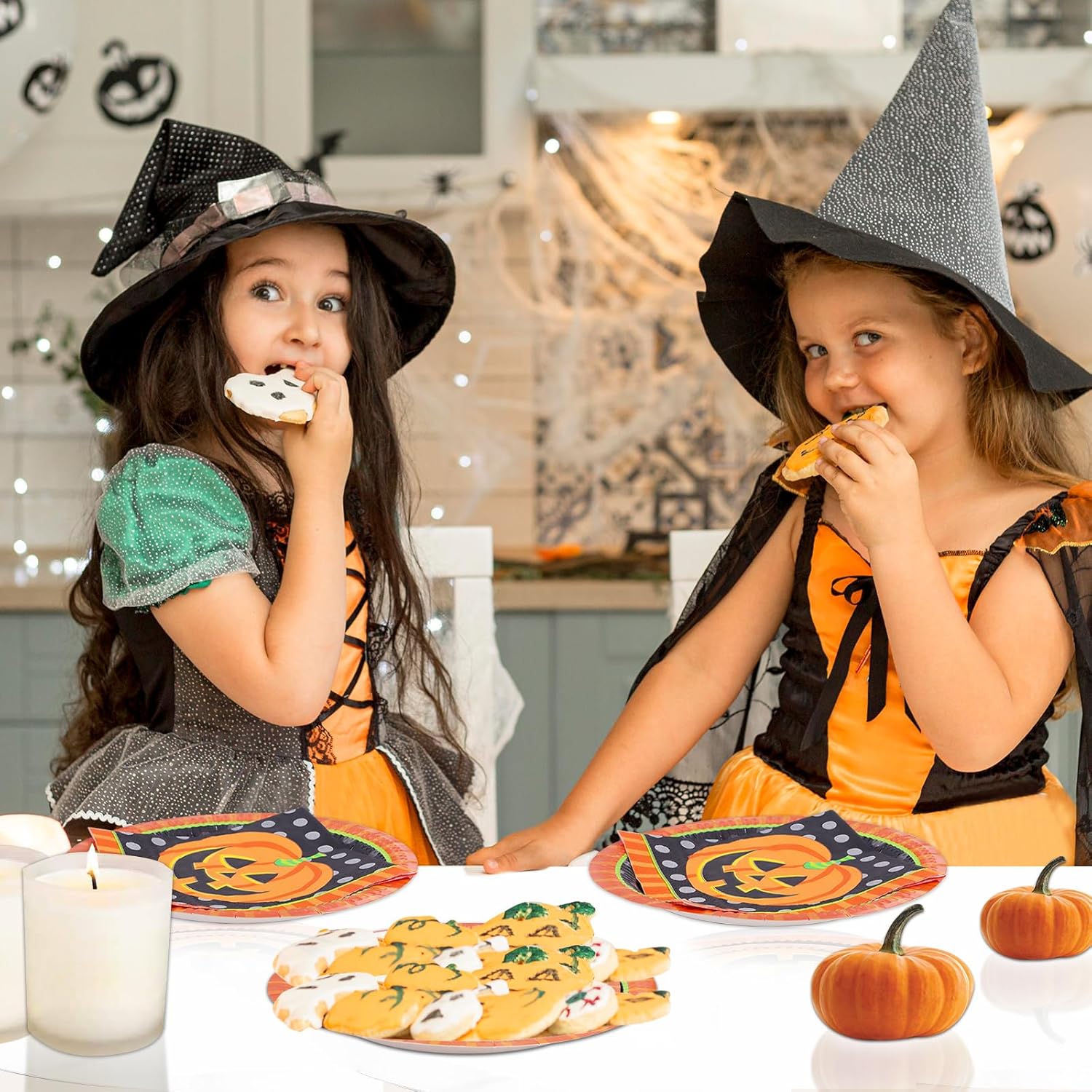 Platos de papel para fiesta de Halloween, servilletas de papel, 40 piezas de calabaza sonriente para fiesta, decoración de mesa, suministros