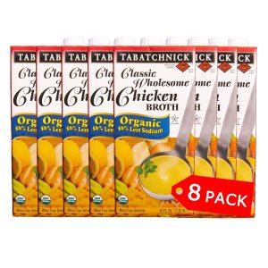 Tabatchnick Caldo de pollo orgánico bajo en sodio (paquete de 8) 32 onzas, certificado Kosher, pollo real, sin azúcar añadido, 10 calorías por Tabatchnick Caldo de pollo orgánico bajo en sodio (paquete de 8) 32 onzas, certificado Kosher, pollo real, sin azúcar añadido, 10 calorías por