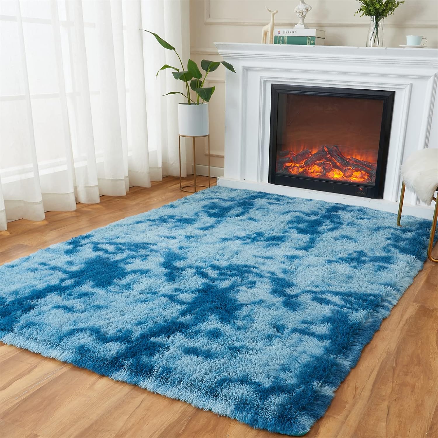 AMTOVO Alfombras de área para sala de estar, 9 x 12 pulgadas, teñido anudado, color azul oscuro, alfombra grande y esponjosa, alfombra para
