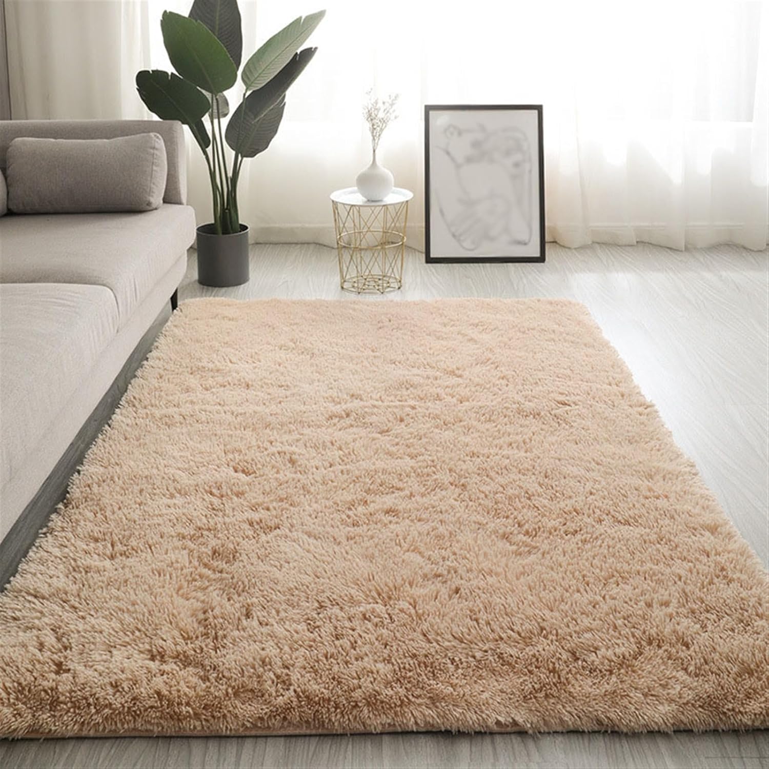 Momooda Alfombra lanuda para sala de estar, alfombra gruesa que no desprende pelusa, alfombra de pelo largo antideslizante para decoración del