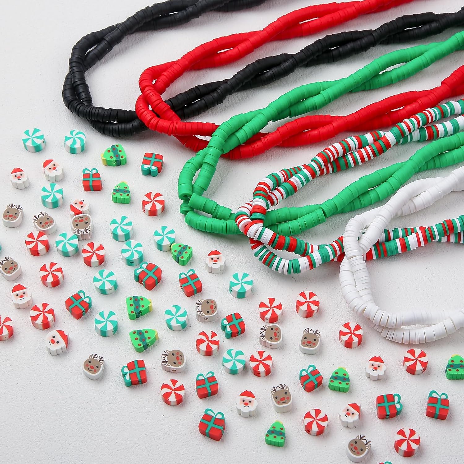 Cuentas de arcilla de Navidad, regalo de Navidad, cuentas de arcilla heishi, cuentas de arcilla polimérica de Navidad para hacer pulseras, collares,