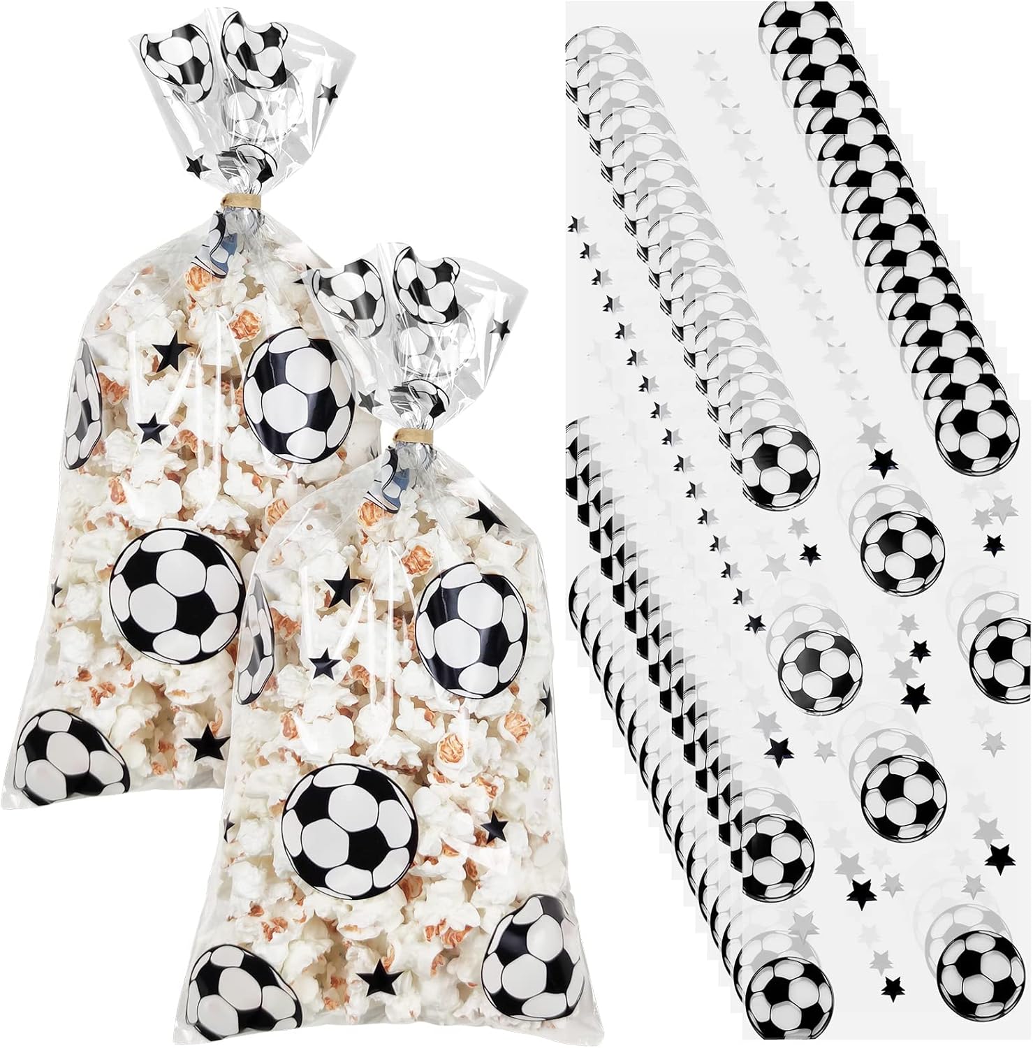 Paquete de 100 bolsas de regalo de celofán, bolsas de regalo transparentes de fútbol a granel con aperitivo de galletas de caramelo, suministros de