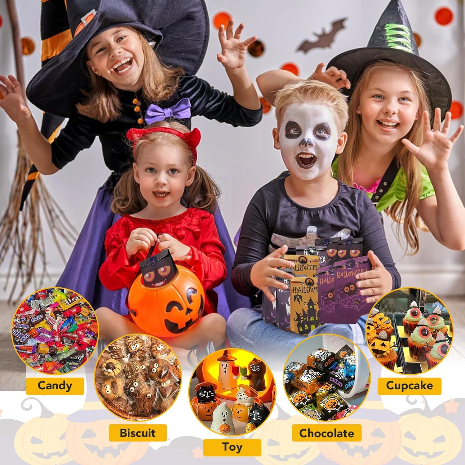 Hommay Bolsas de dulces de Halloween, 40 bolsas de papel de Halloween, bolsas de regalo de dulce o dulce a granel, pequeñas bolsas de dulces de