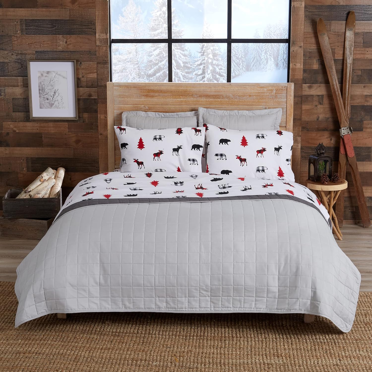 Great Bay Home Juego de sábanas de franela de algodón turco 100 % con estampado navideño extrasuaves, cálidas y cómodas para el invierno colección