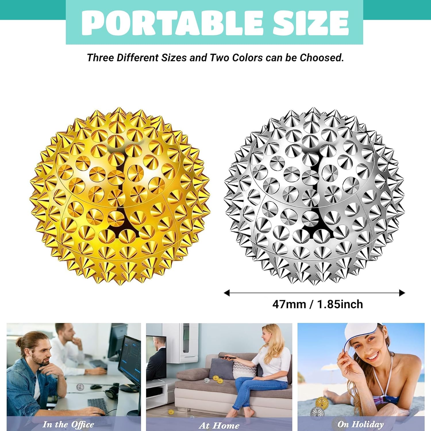 Bola de masaje puntiaguda, bolas magnéticas, bola de masaje de mano, bola plateada, 1 par, bola de acupuntura de mano para adultos y niños, bolas de