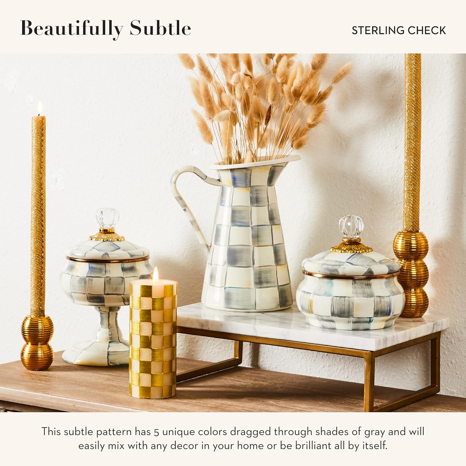 MacKenzie-Childs Sterling Check – Tetera esmaltada, tetera decorativa, capacidad de 2 cuartos de galón