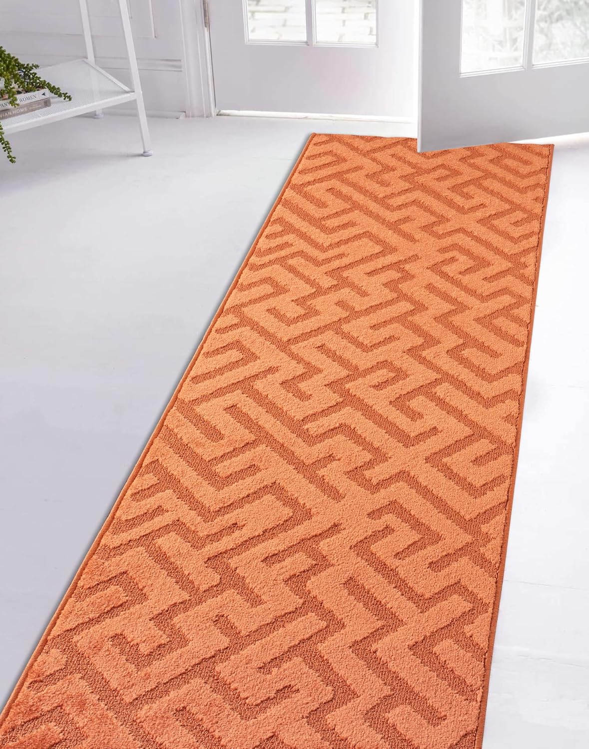 Camino de pasillo antideslizante de tamaño personalizado, cortado a medida, 27 pulgadas x 5 pies, terracota decorativa
