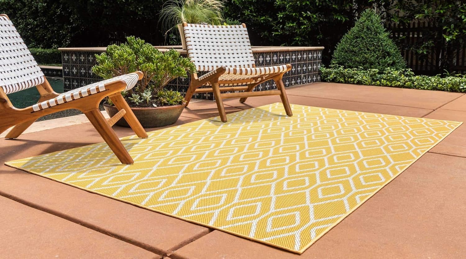 Jill Zarin Outdoor Collection – Alfombra rectangular de 3 pies 3 pulgadas x 5 pies 3 pulgadas, color amarillo marfil y marfil