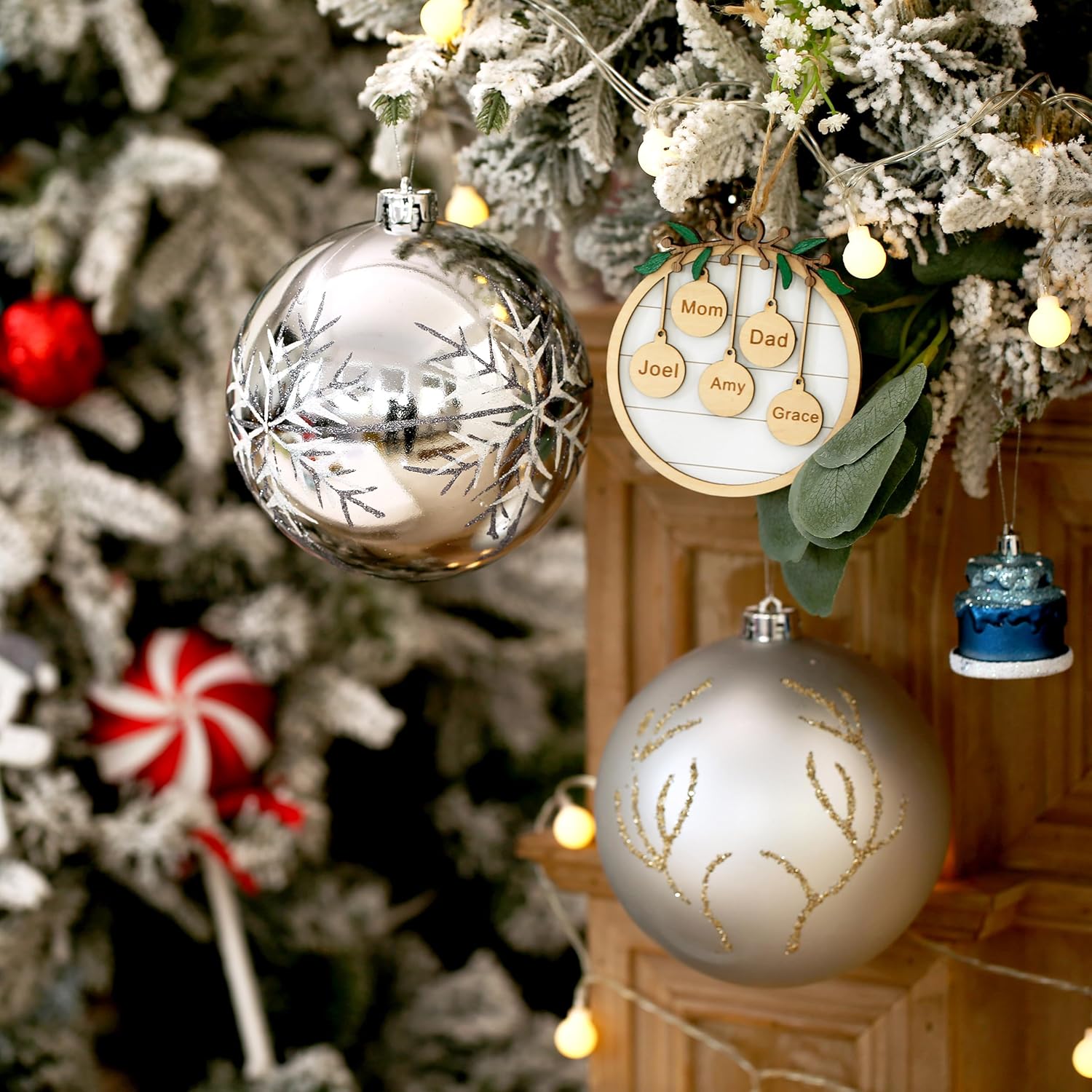 Bolas de adorno de Navidad, bolas de pintura extra grandes, juego de 2 piezas de 6 pulgadas para colgar en el árbol (plateado)