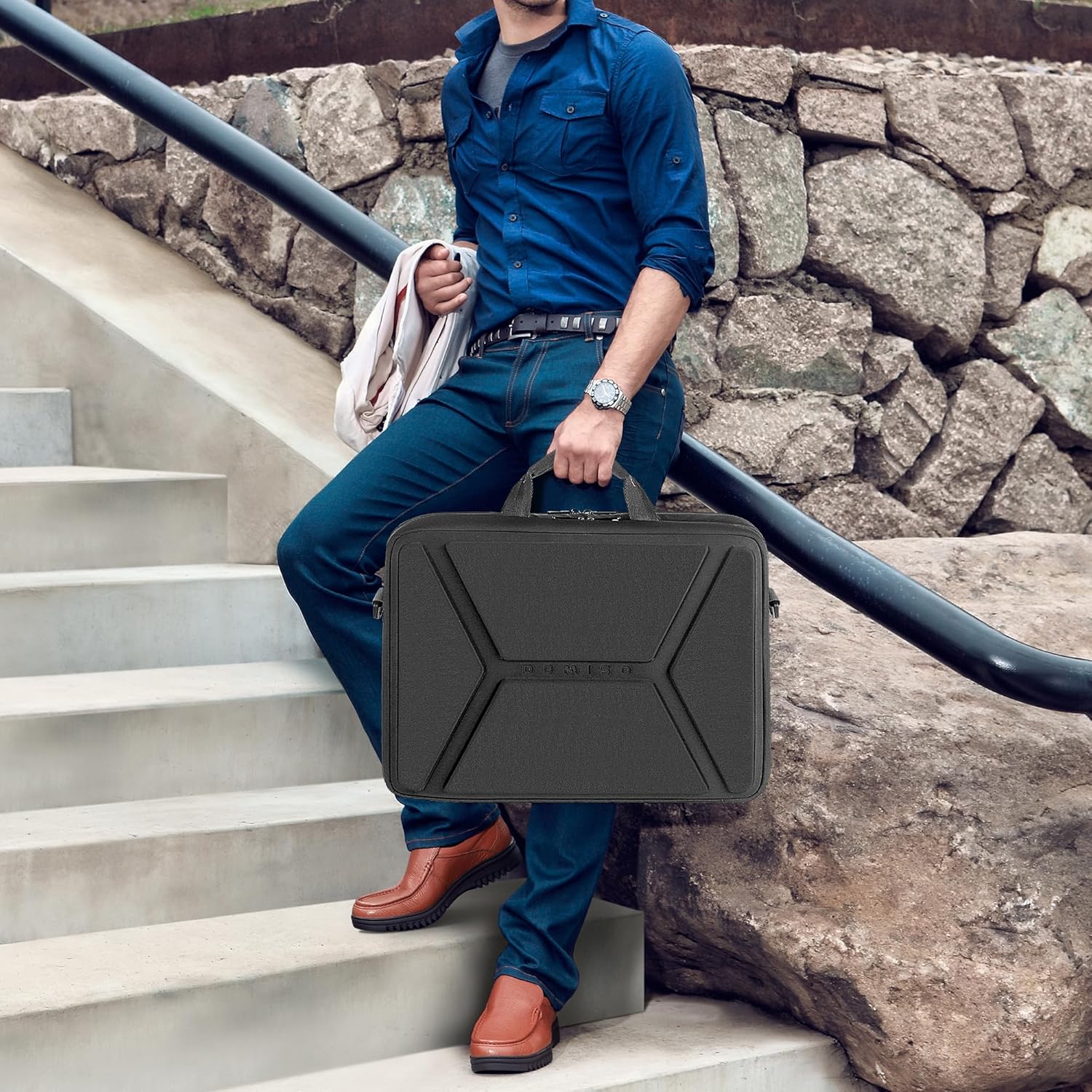 DOMISO Maletín para laptop de negocios de 17 pulgadas, repelente al agua, a prueba de golpes, bolsa de viaje compatible con cuadernos de 17 a 17.3