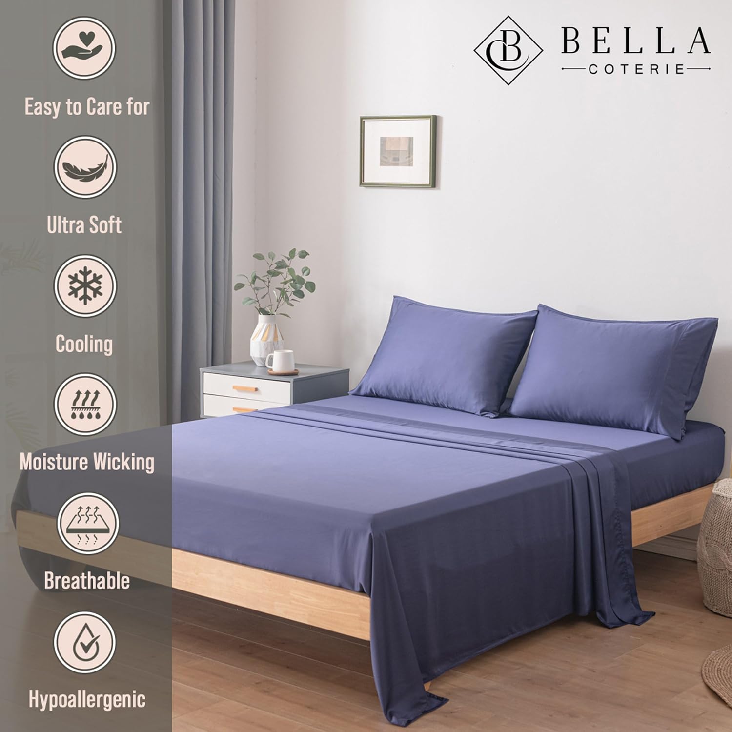 Bella Coterie – Juego de sábanas tamaño cal king, de cultivo orgánico, ultrasuaves, refrescantes para calurosos, esquinas tipo bolsillos profundos