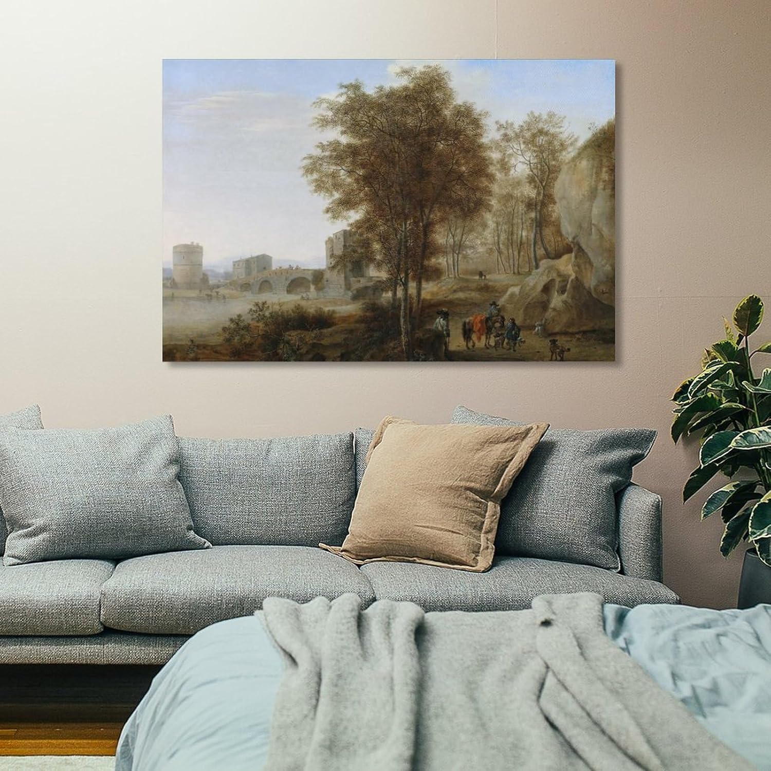 Viajeros en el Ponte Lucano sobre el Anio en Tivoli – Póster para pared, póster impreso en lienzo para decoración de dormitorio, sala de estar, 08 x