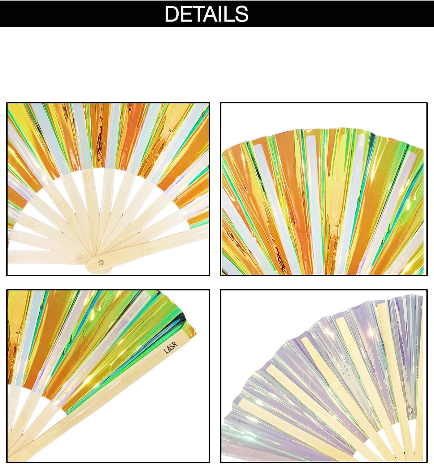 LASR Ventilador de mano líquido de onda de choque iridiscente para festival, equipo rave, exclusivo