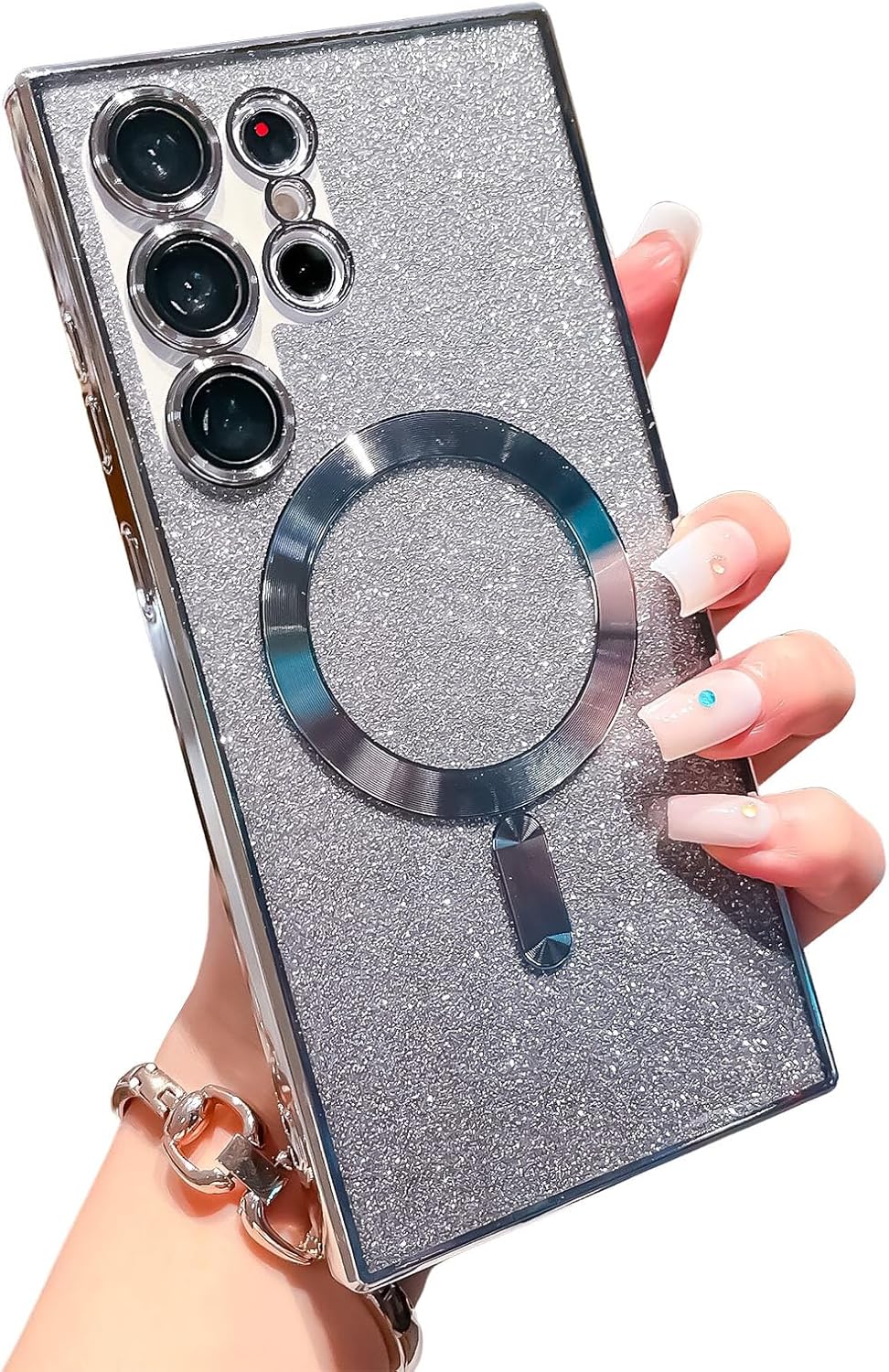 Funda magnética para Samsung Galaxy S23 Ultra 5G de 6.8 pulgadas compatible con MagSafe funda transparente + tarjeta brillante de lujo 2 en 1,