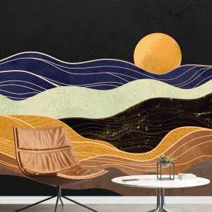 SIGNFORD Adhesivo mural removible para pared, mármol de granito, ondas doradas, cordillera, sol, naturaleza, desierto, ilustraciones, arte rústico, SIGNFORD Adhesivo mural removible para pared, mármol de granito, ondas doradas, cordillera, sol, naturaleza, desierto, ilustraciones, arte rústico,