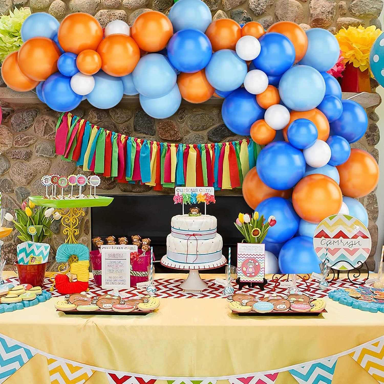 FEYG Kit de arco de guirnalda de globos, kit de arco de globos azul, naranja y blanco, guirnalda de globos, globos de látex, globos de fiesta para