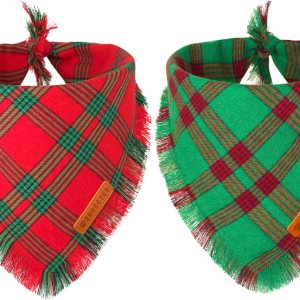 ADOGGYGO Bandanas navideñas para perros con borlas, babero de Navidad a cuadros rojos y verdes, varios tamaños disponibles, bandanas de Navidad para ADOGGYGO Bandanas navideñas para perros con borlas, babero de Navidad a cuadros rojos y verdes, varios tamaños disponibles, bandanas de Navidad para