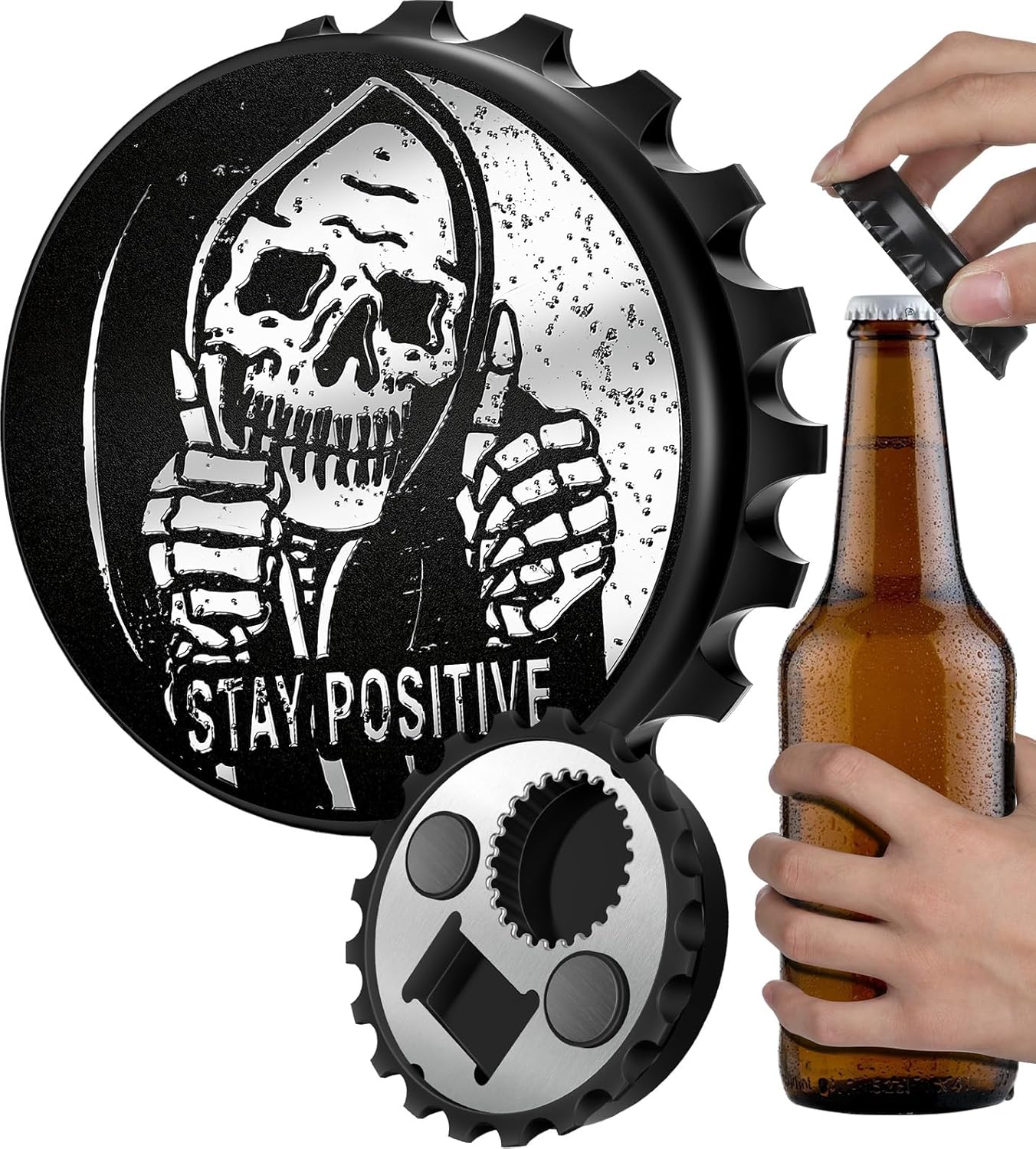Buleens Abrebotellas magnético para nevera, lindo y divertido diseño de cerveza para refrigerador con calcomanía de esqueleto de calavera para