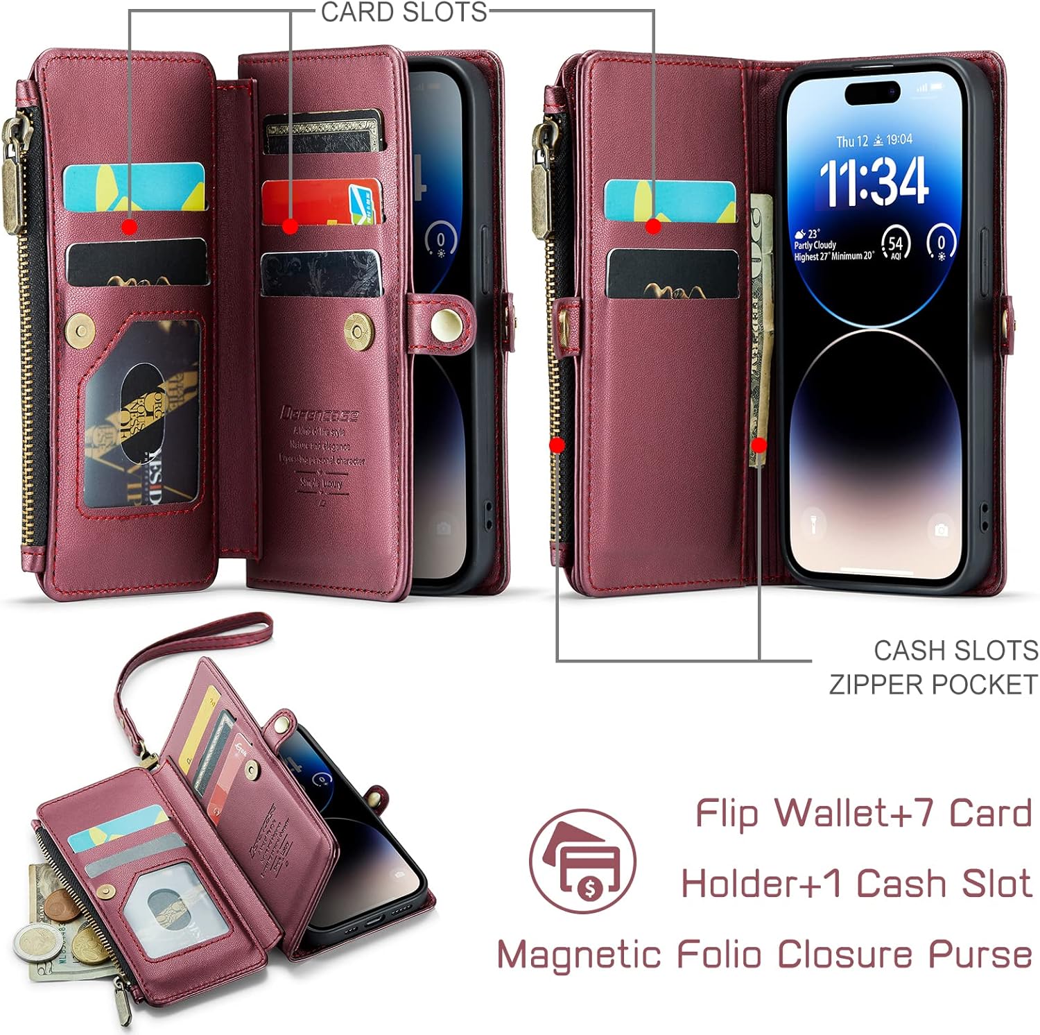Defencase Funda para iPhone 14 Pro, bloqueo RFID para iPhone 14 Pro, funda tipo cartera para mujeres y hombres con tarjetero de crédito con