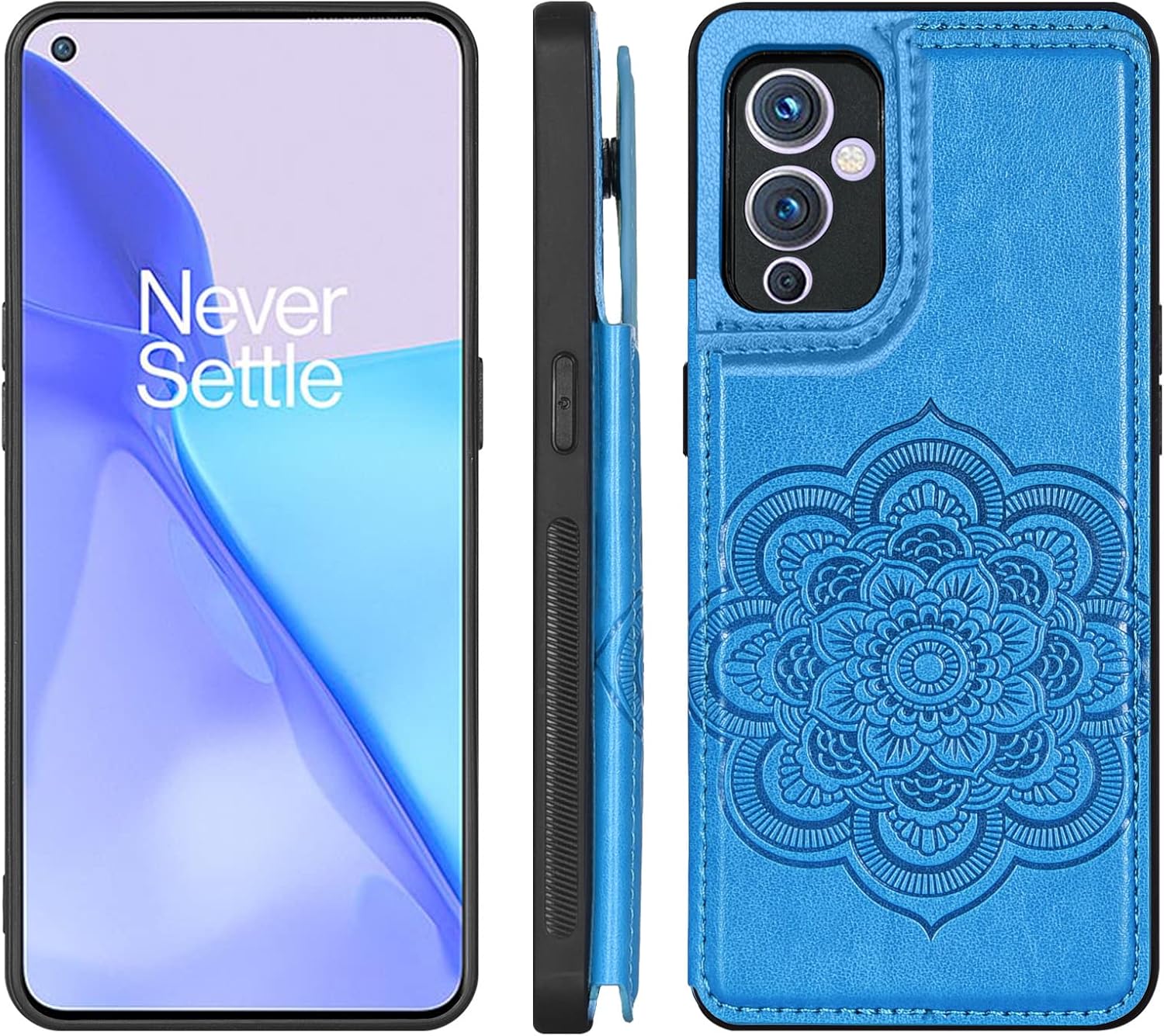 Asuwish Funda de teléfono para OnePlus 9 OnePlus9 5G Funda tipo cartera con protector de pantalla de vidrio templado y soporte para tarjetas de
